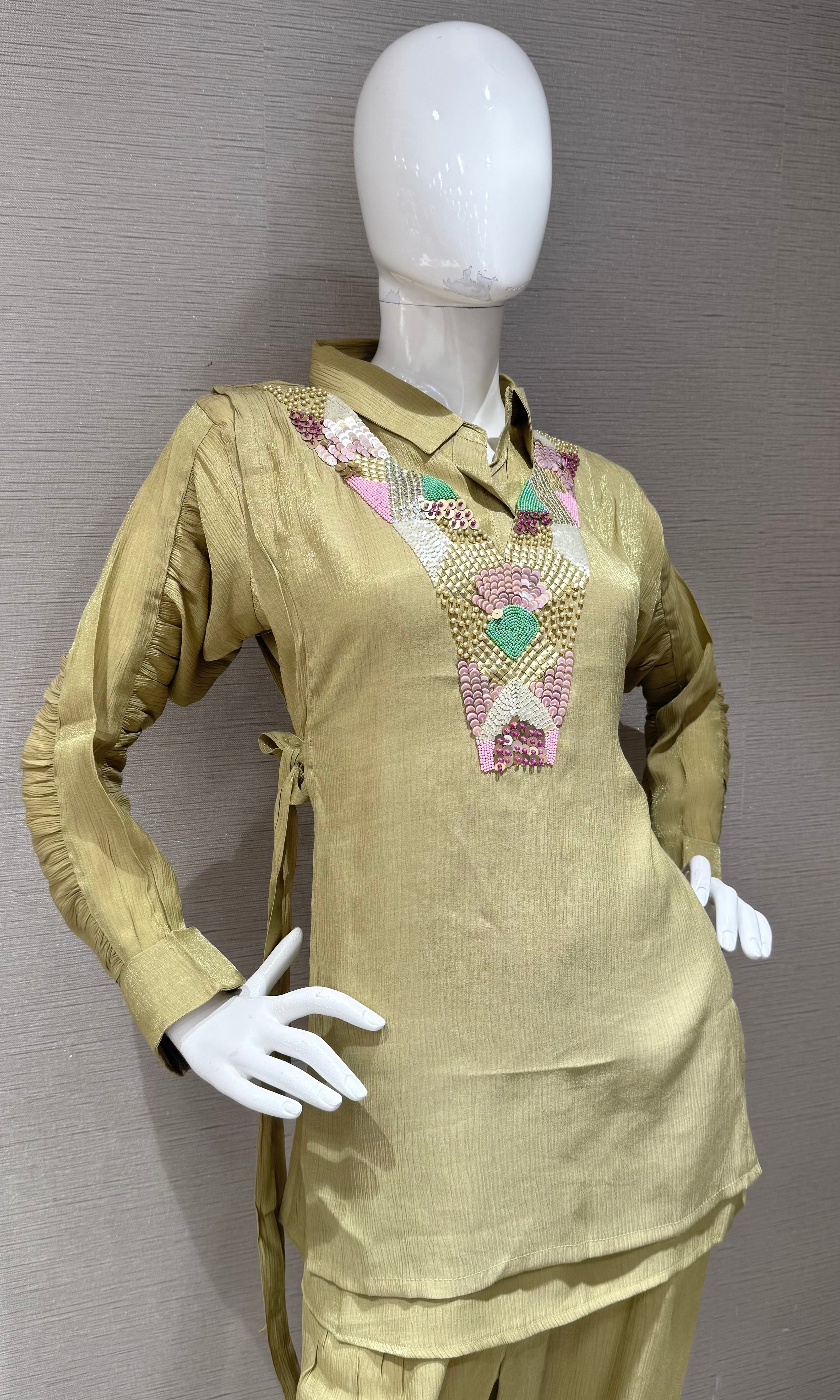 Olive Green Collared Tunic Cord set