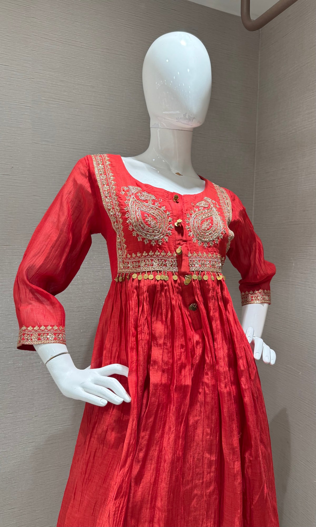 RUST COTTON ETHNIC A LINE KURTA SET WITH DUPATTA