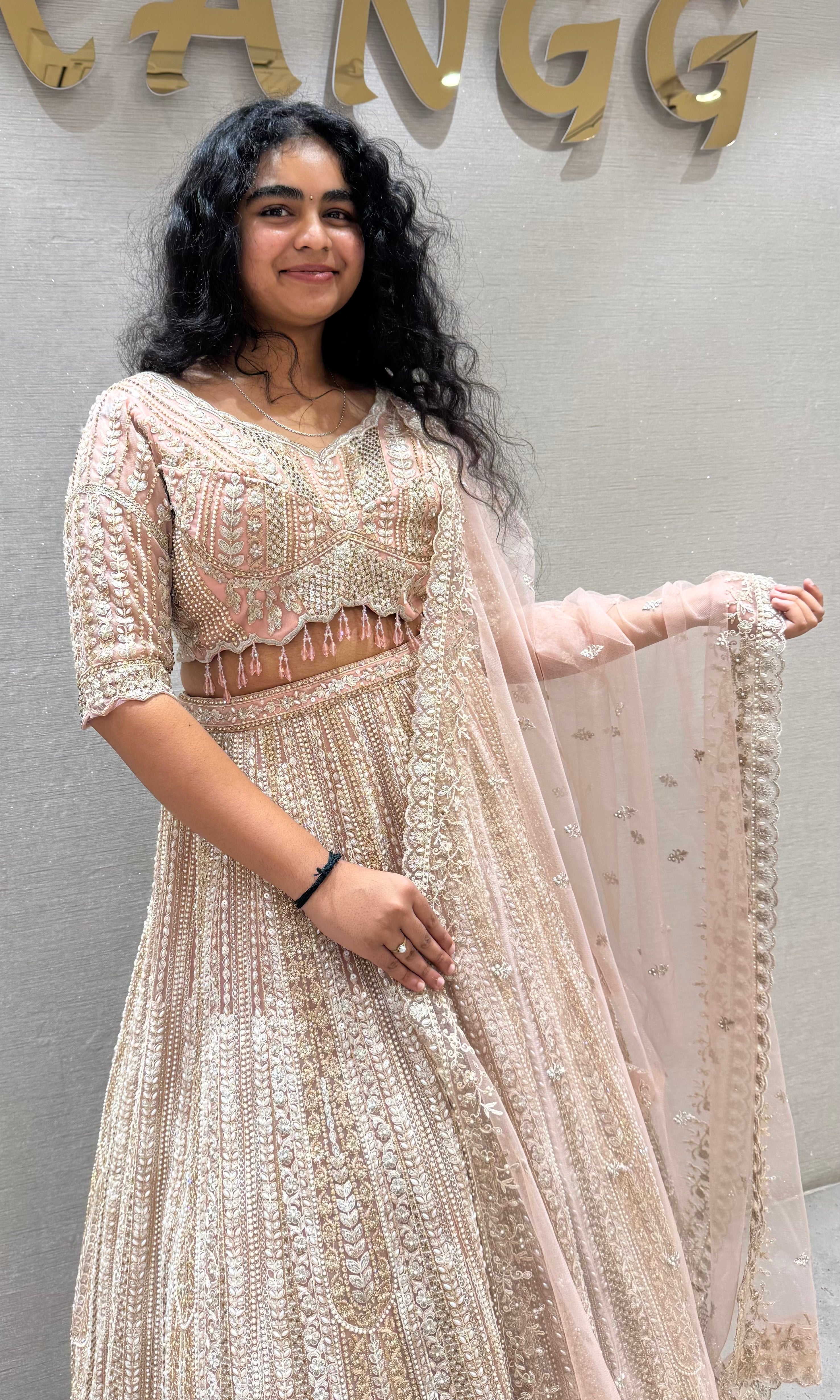 Light pink Net Floral Embroidered Lehenga