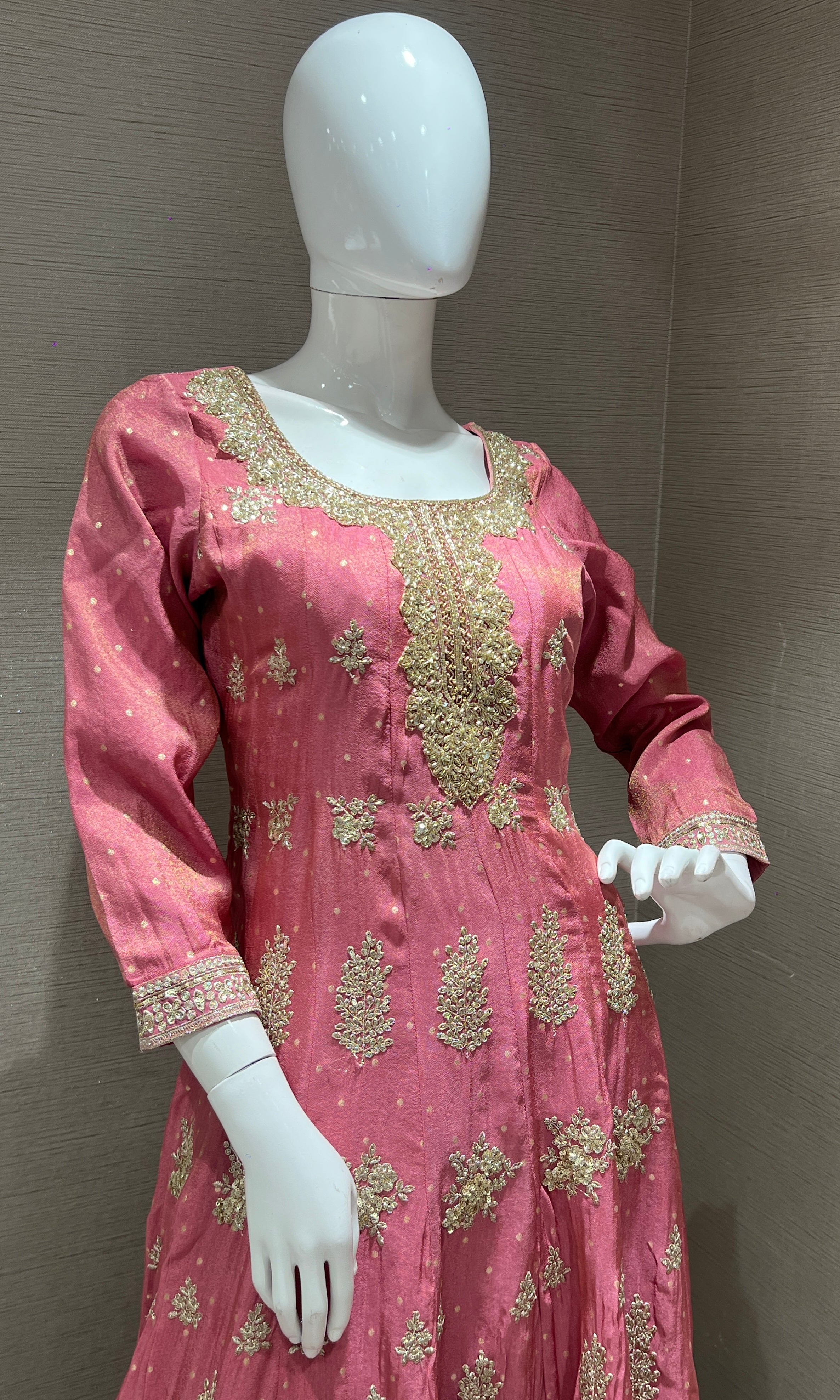 Pink Anarkali kurta set with palazzo pants