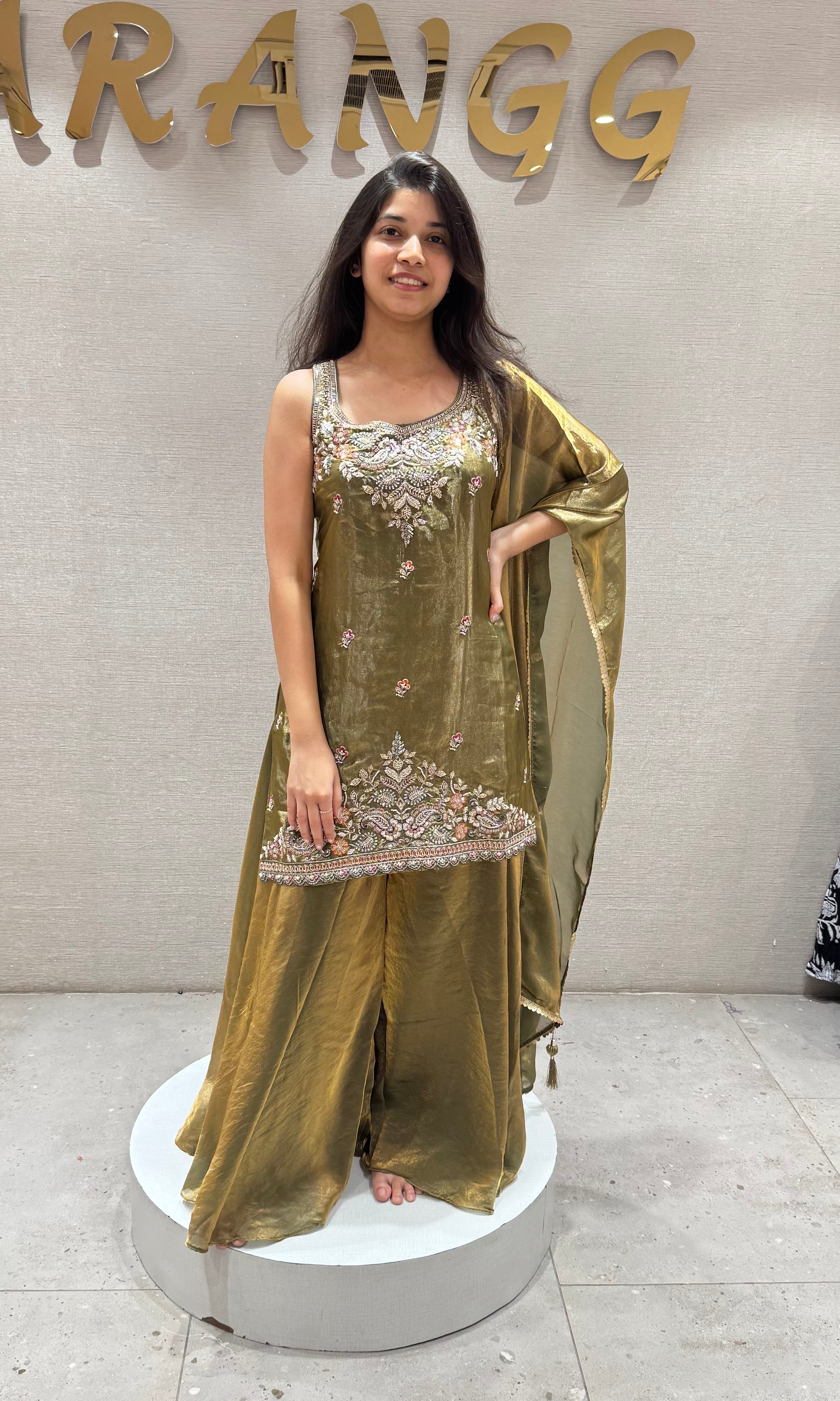 Mehandi green embroidered sharara set