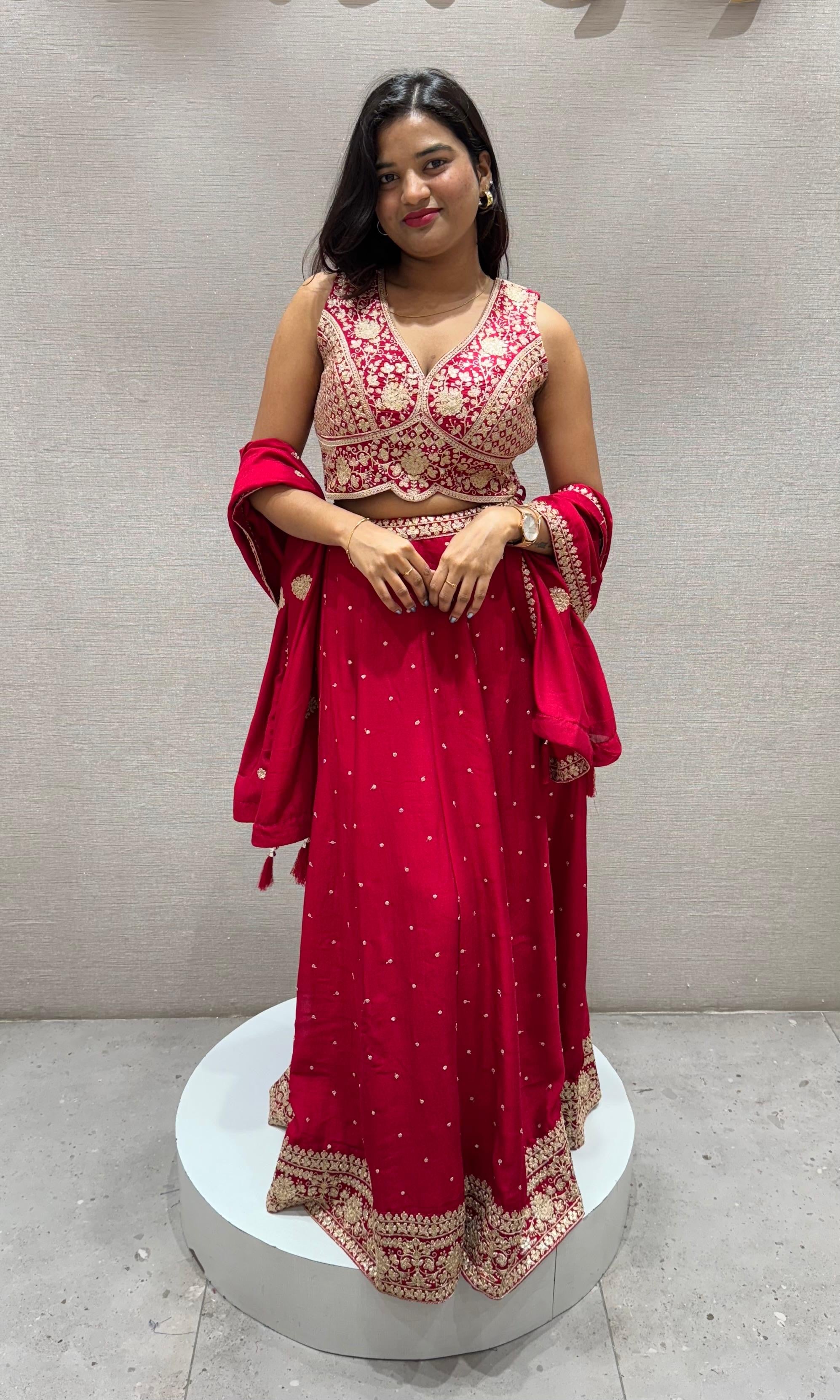 Rani pink golden embroidered Lehenga