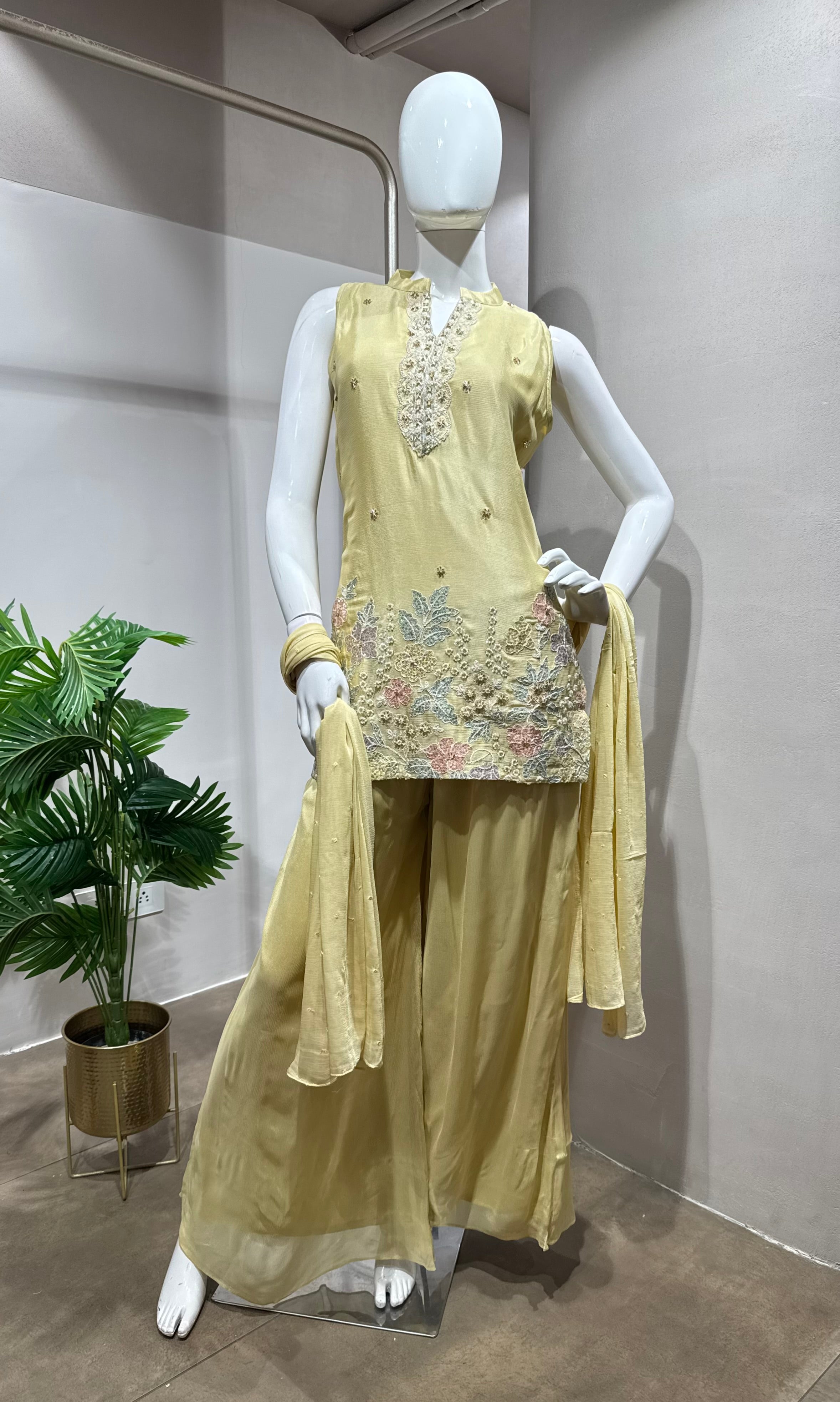Ivory floral embroidered sharara set