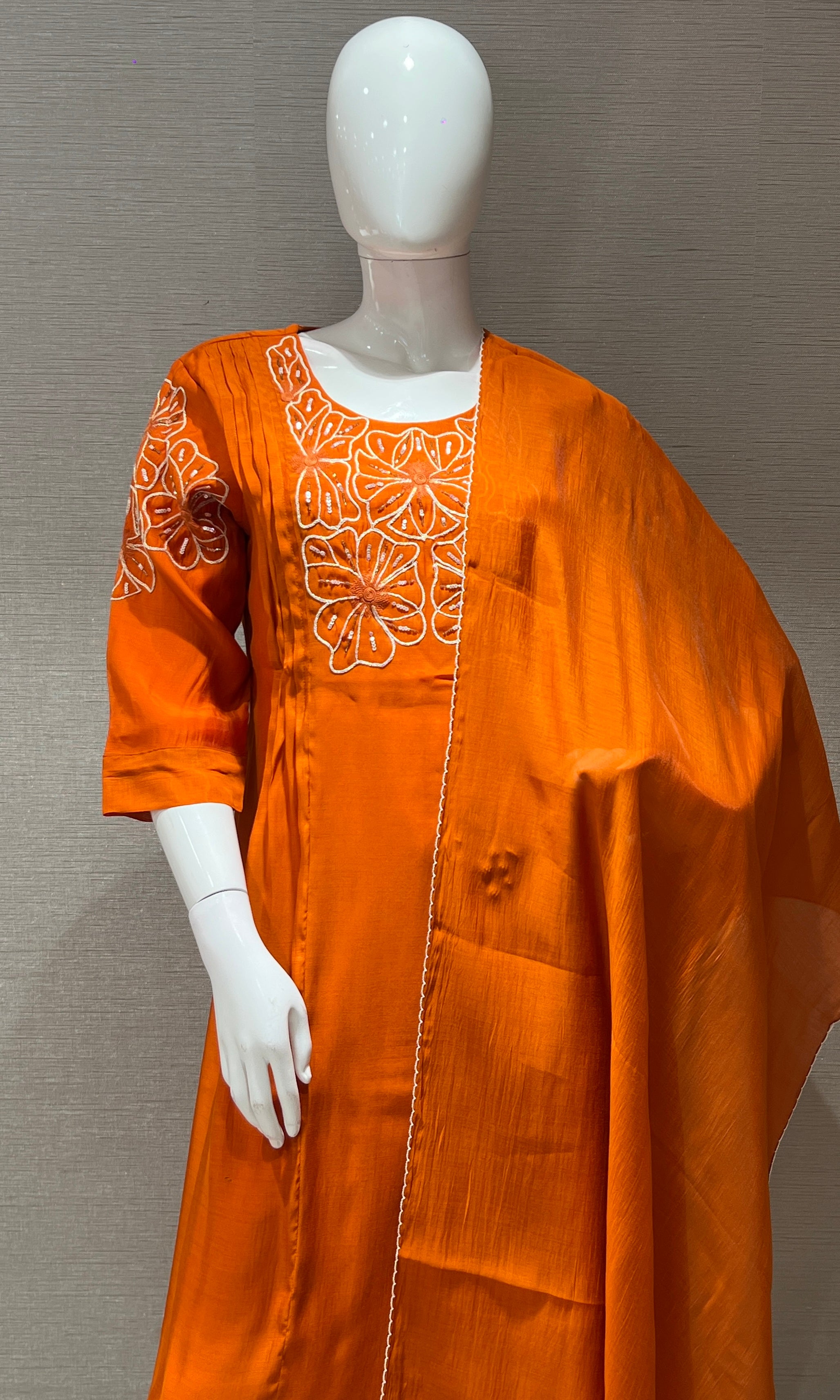 Rust FLORAL MUL CHANDERI kurta set