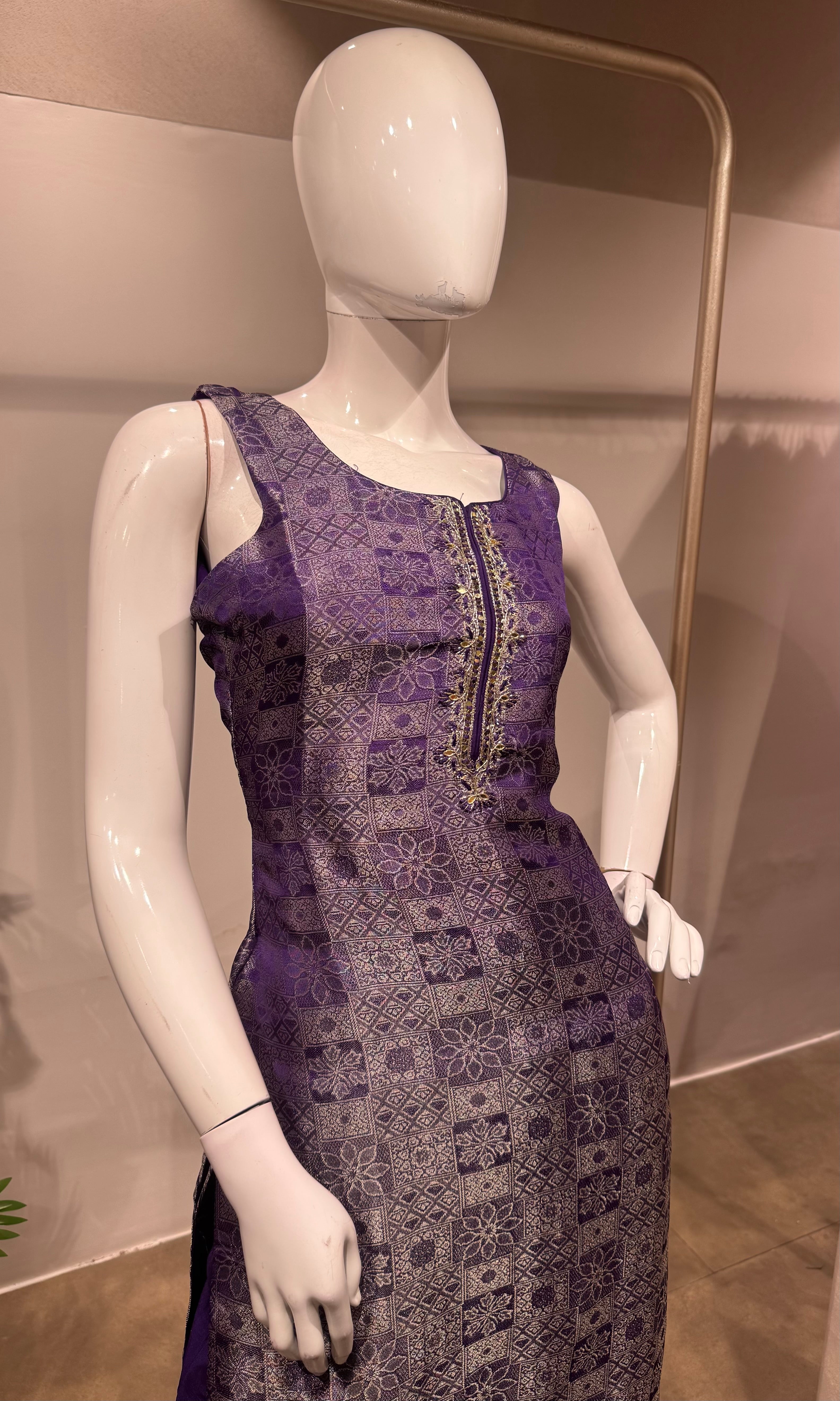 purple Banarasi silk kurta set
