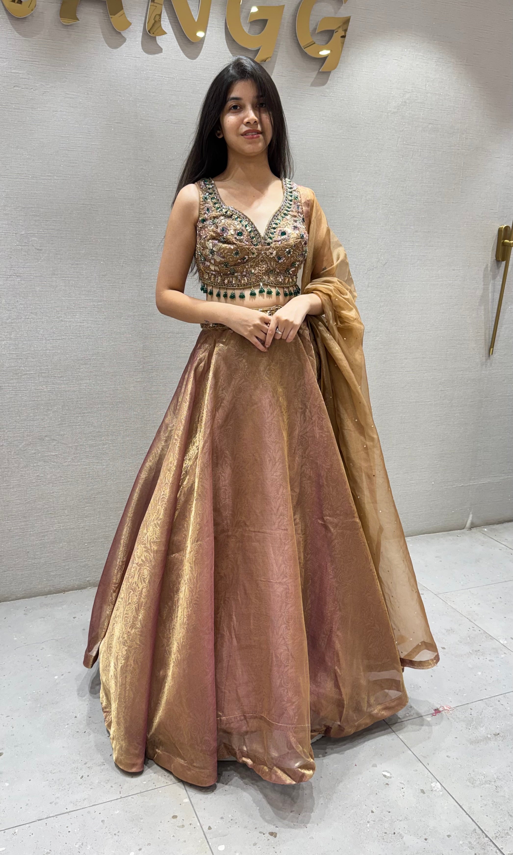 BROWN Lehenga Set with embroidered blouse