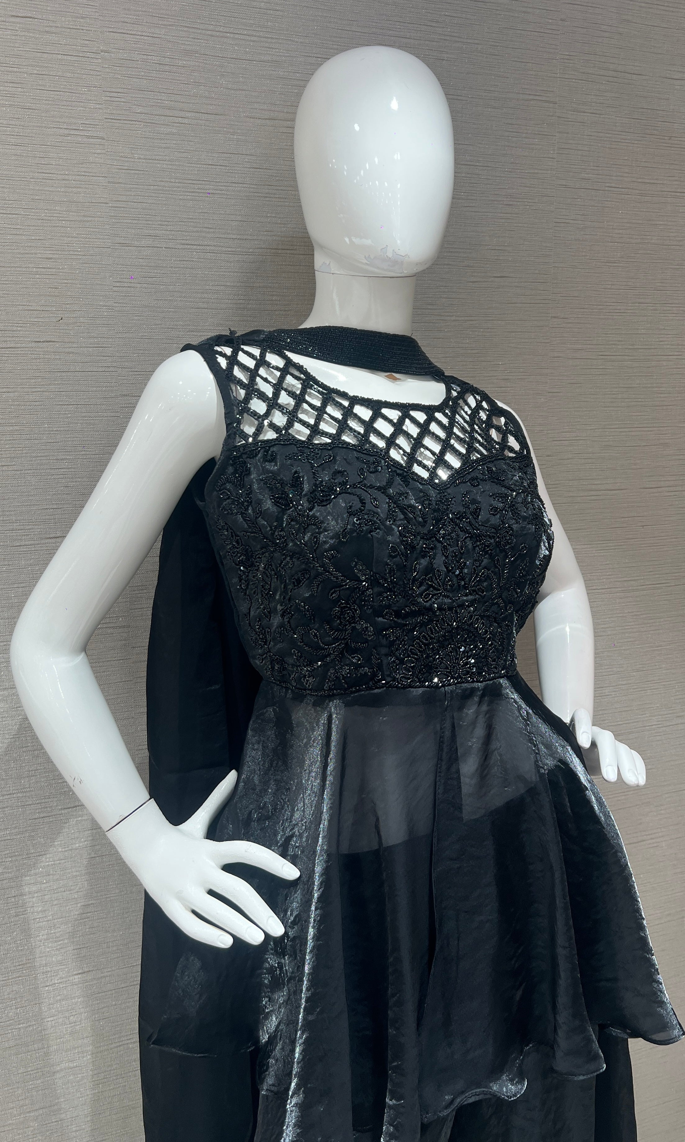 Black Embroidered Peplum palazzo set