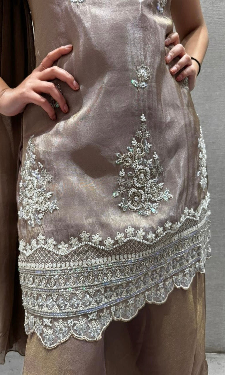 Iced Mocha Shimmer Sharara Set