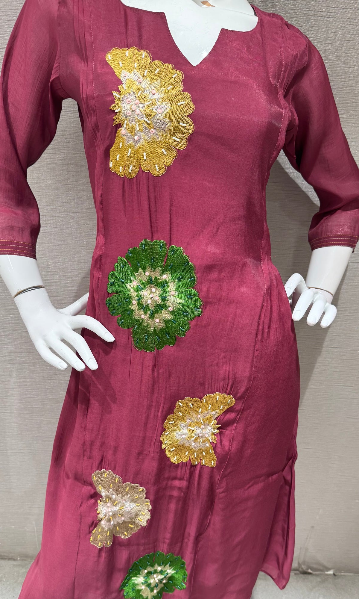Wine cotton silk Floral Motif Kurta set with dupatta