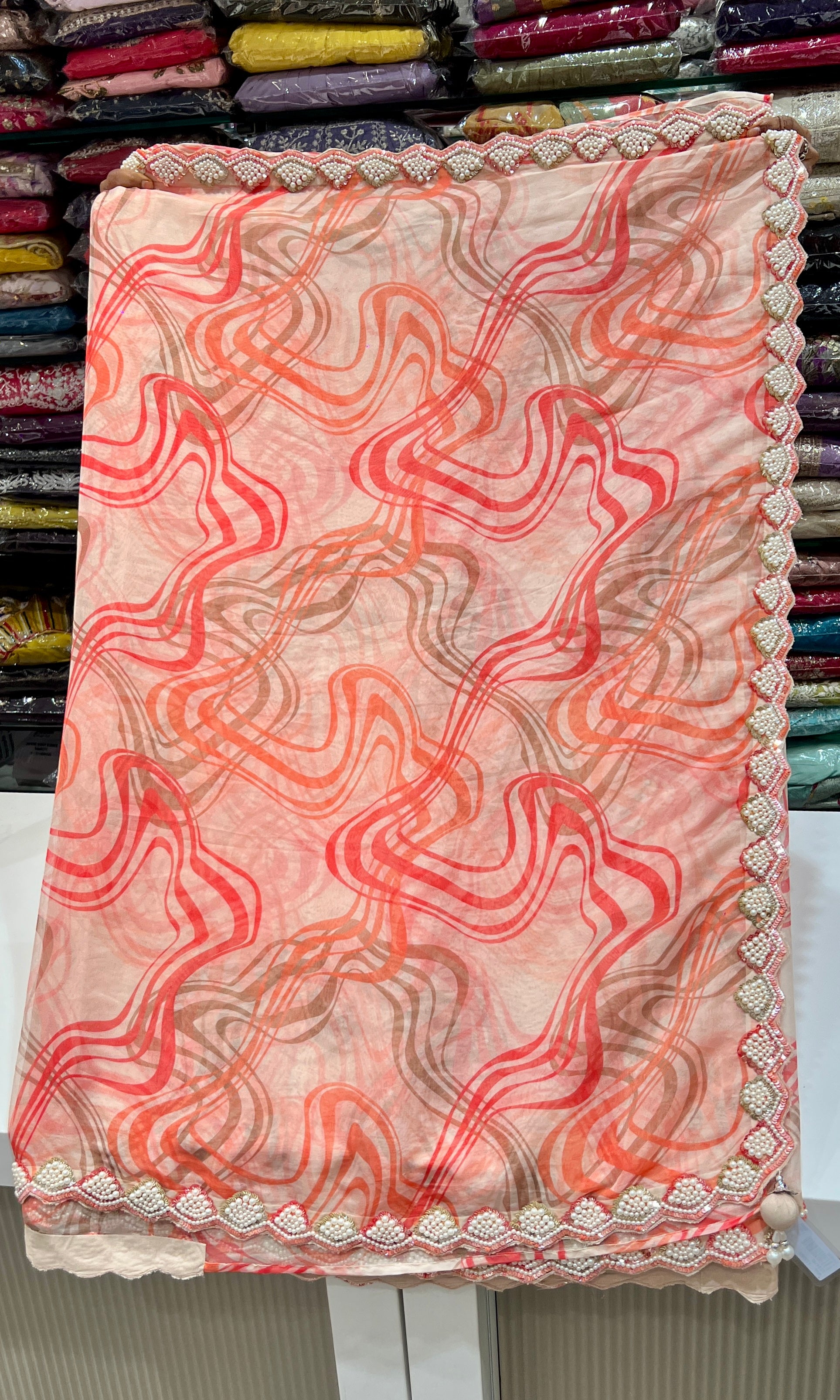 Peach digital print saree with ready blouse