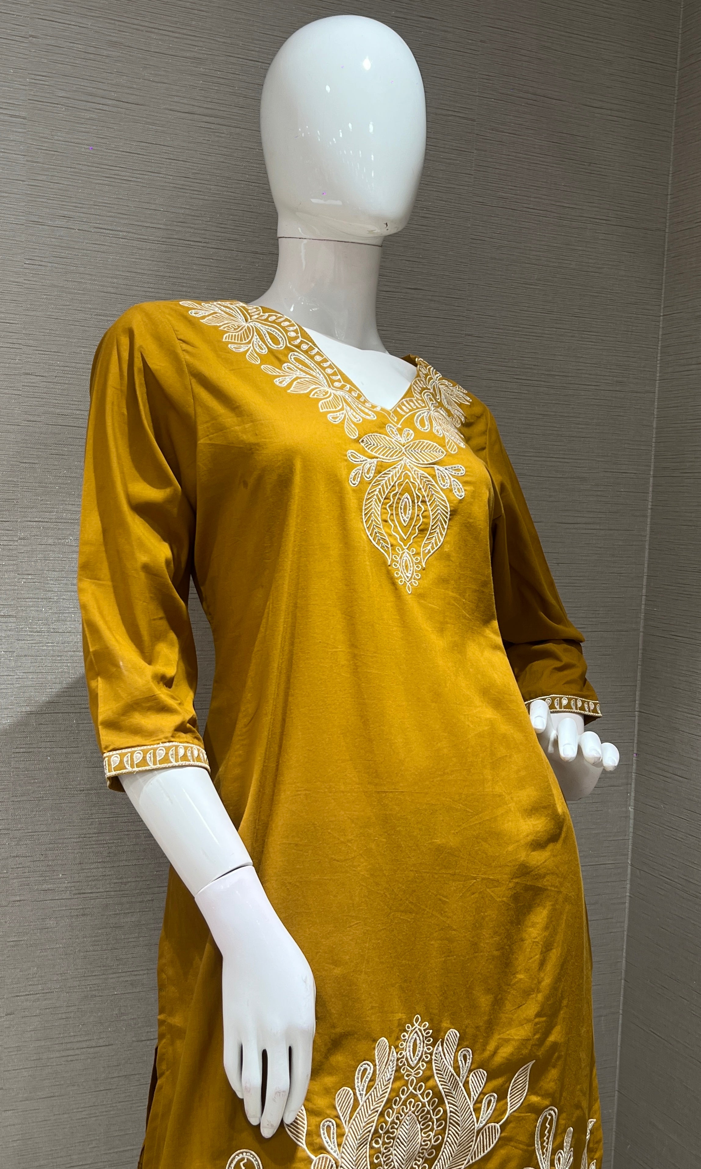 Mustard yellow EMBROIDERED kurta set