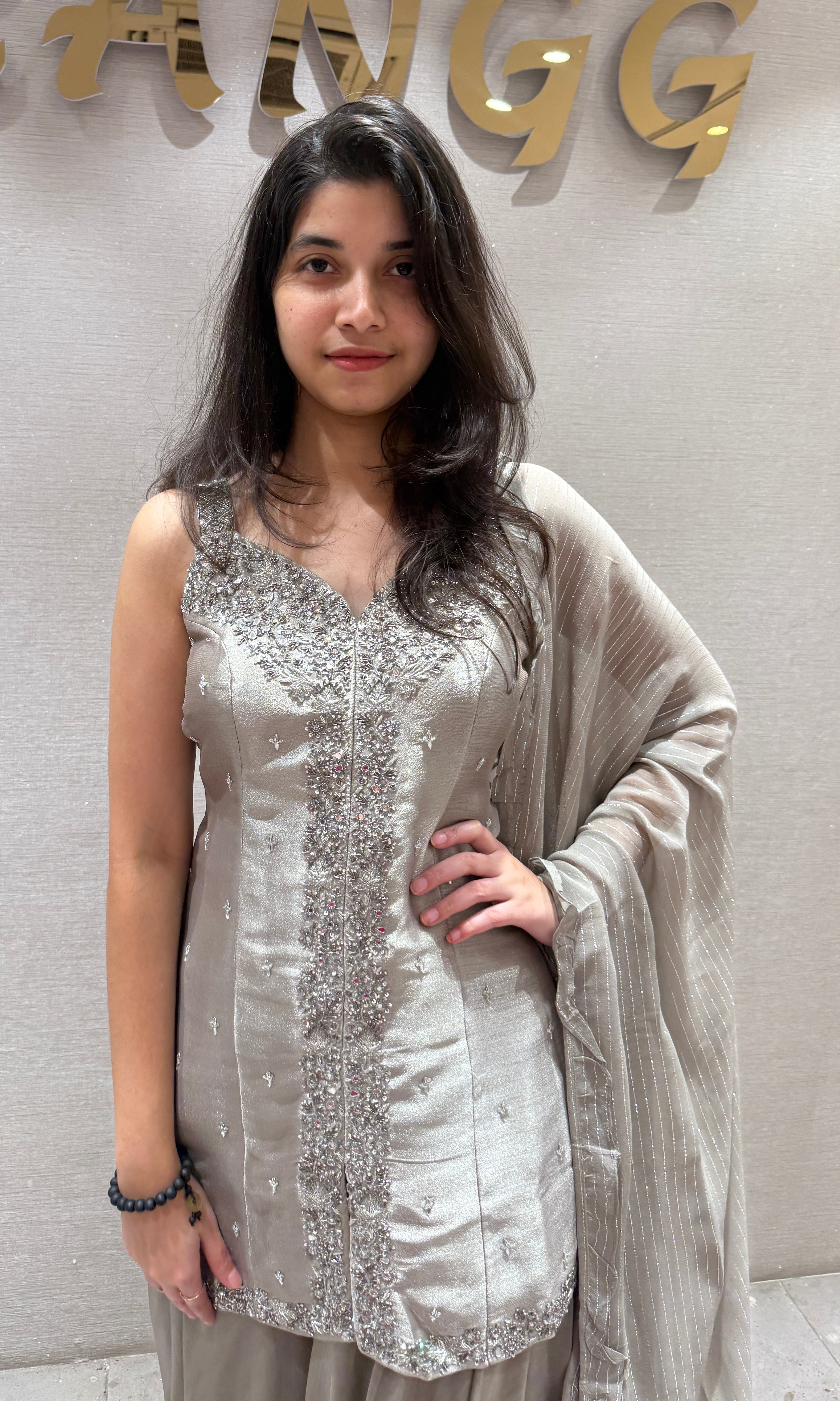 Grey Embellished Sharara Set