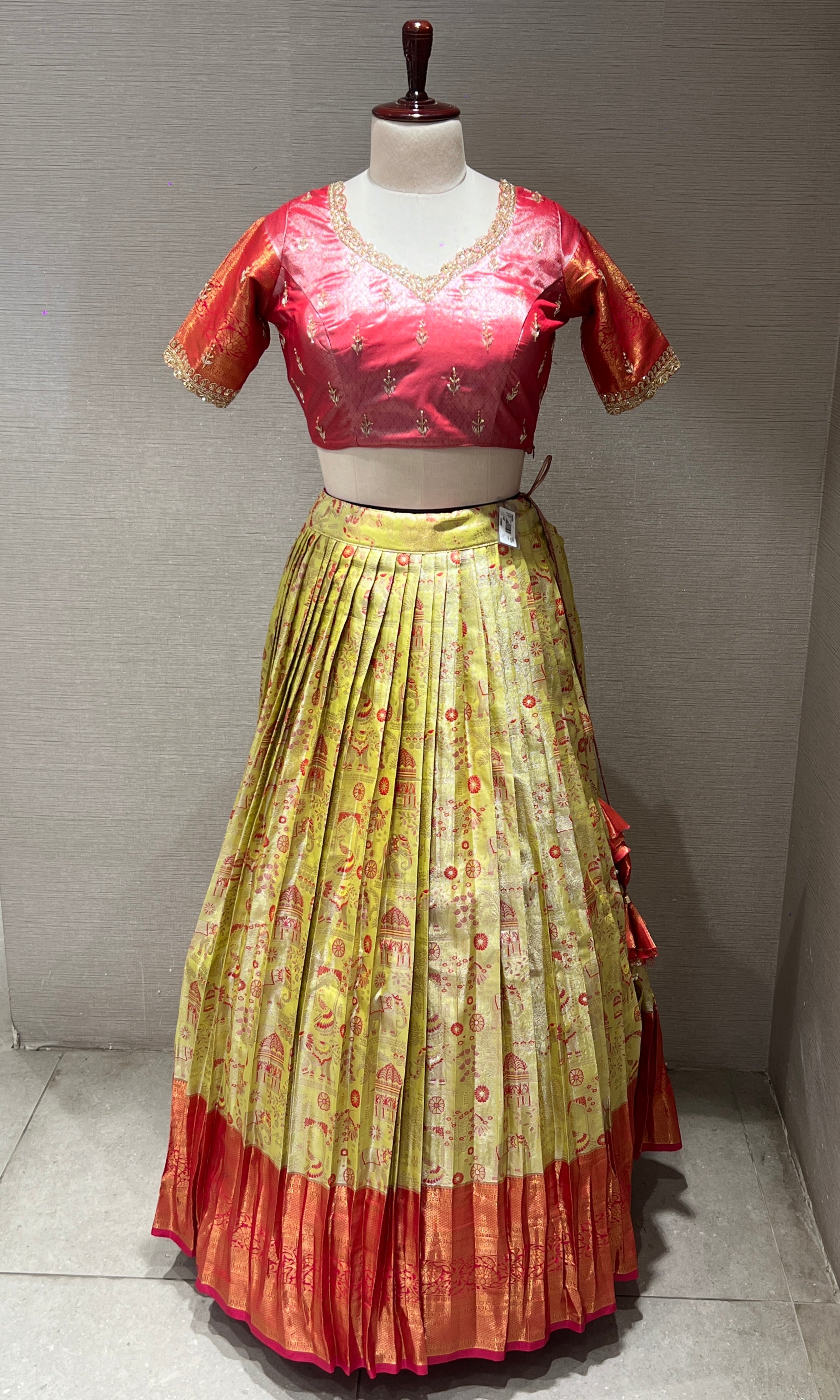 Rose Pink and Parrot Green Lehenga