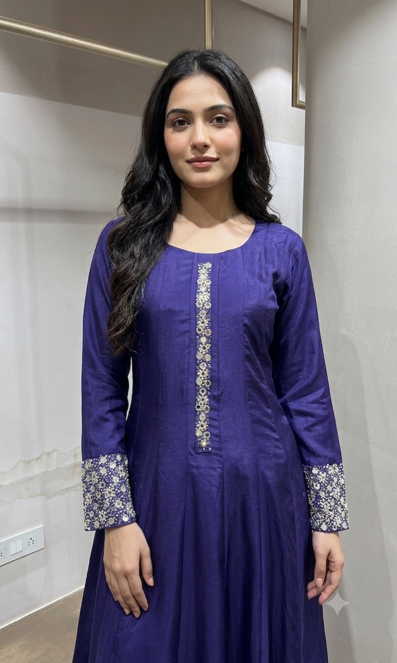 PURPLE Straight Kurta Set with Mirror Embroidery