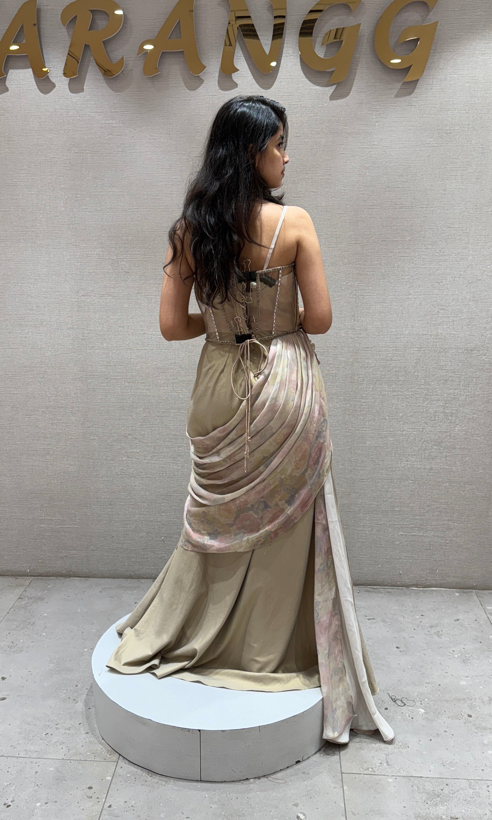 Fawn Gold Corset Draped Gown