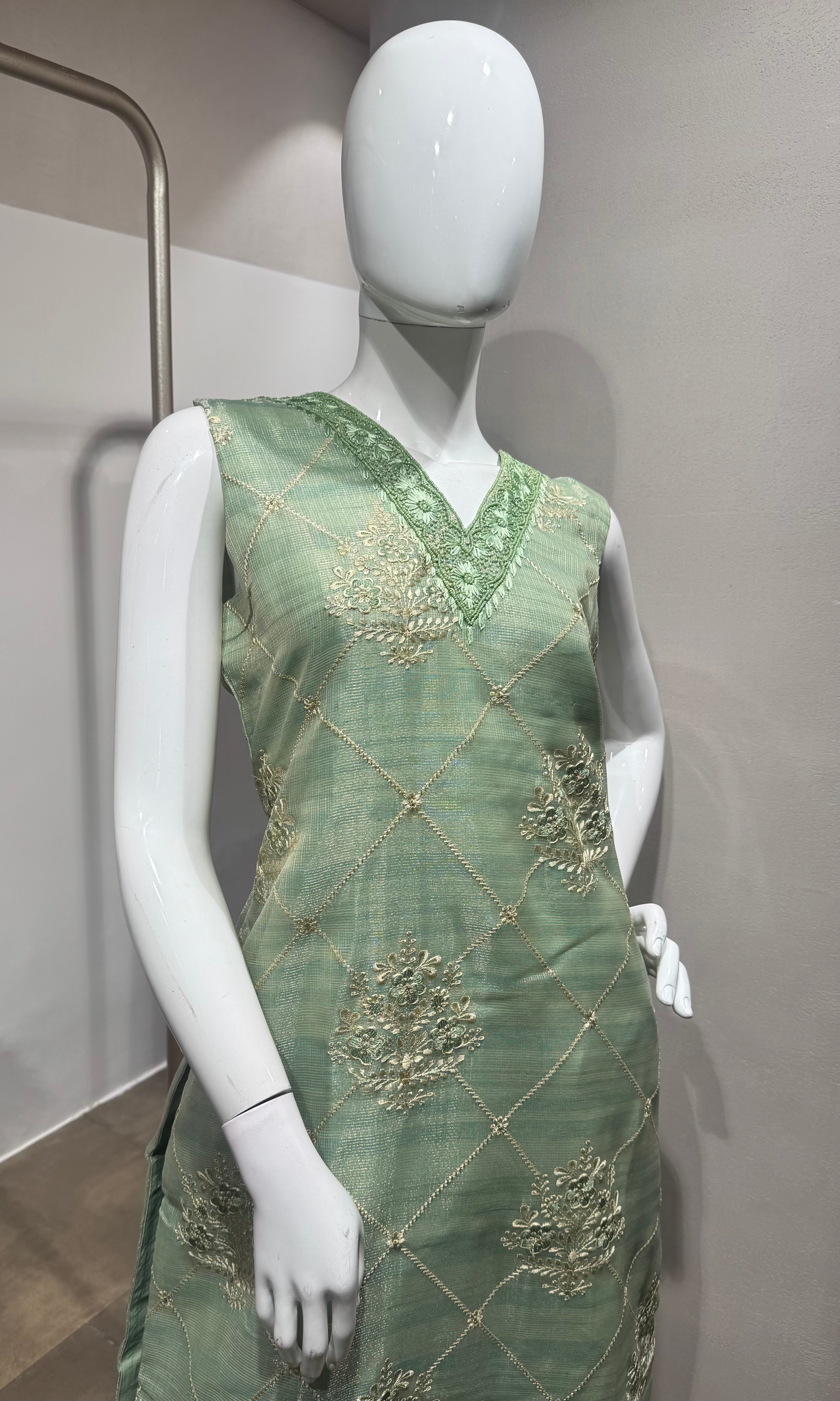 pista Green Embroidered Kurta Set