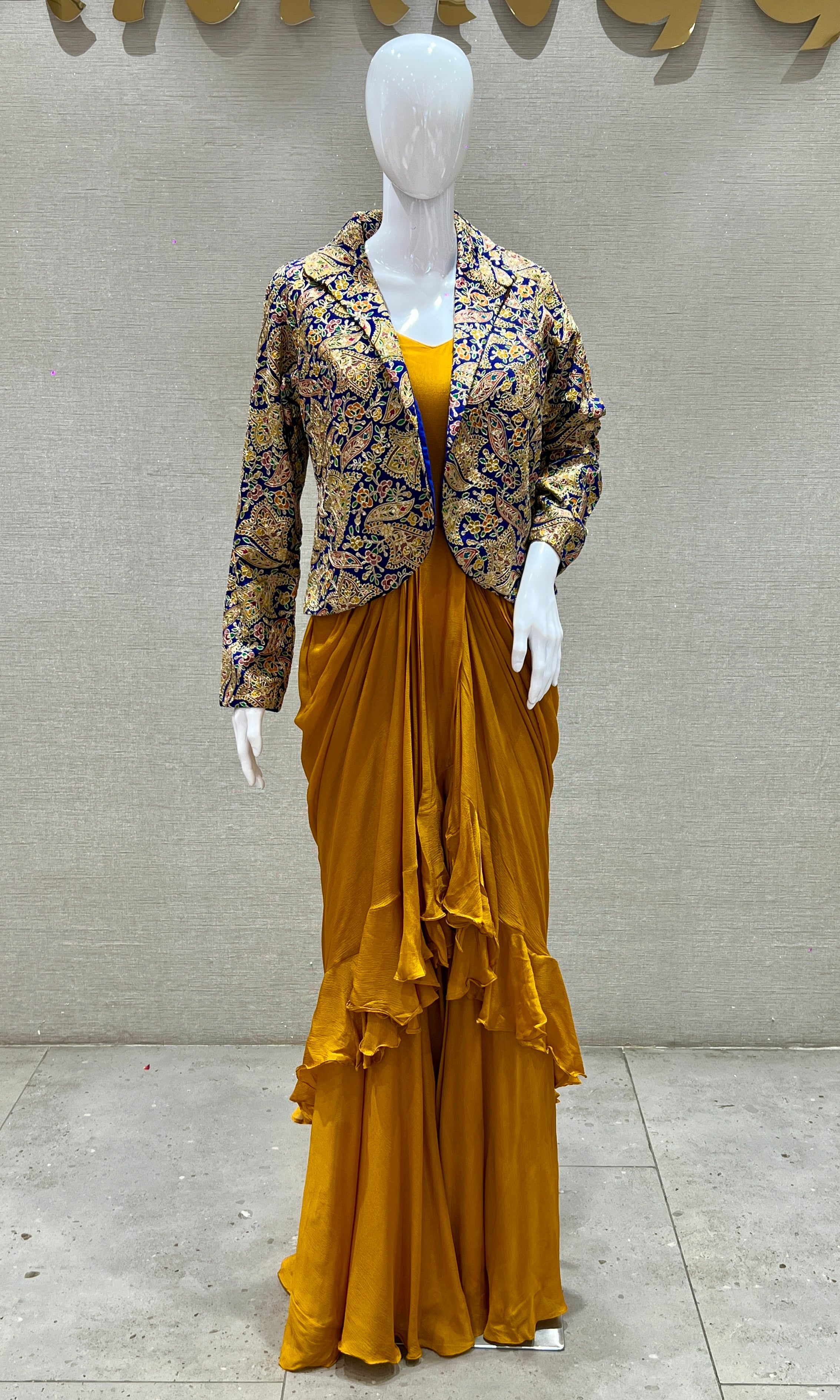 Yellow dhoti  flare long dress with jacket