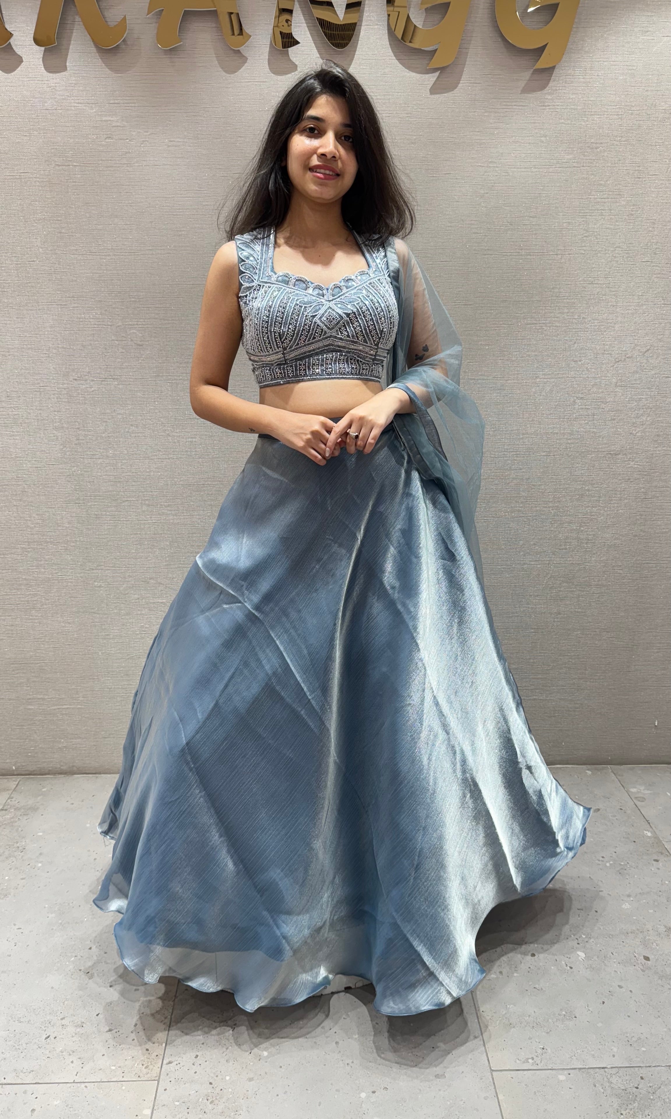 Blue Lehenga with corset blouse