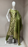Green Banarasi Silk Golden Floral Zari kurta set