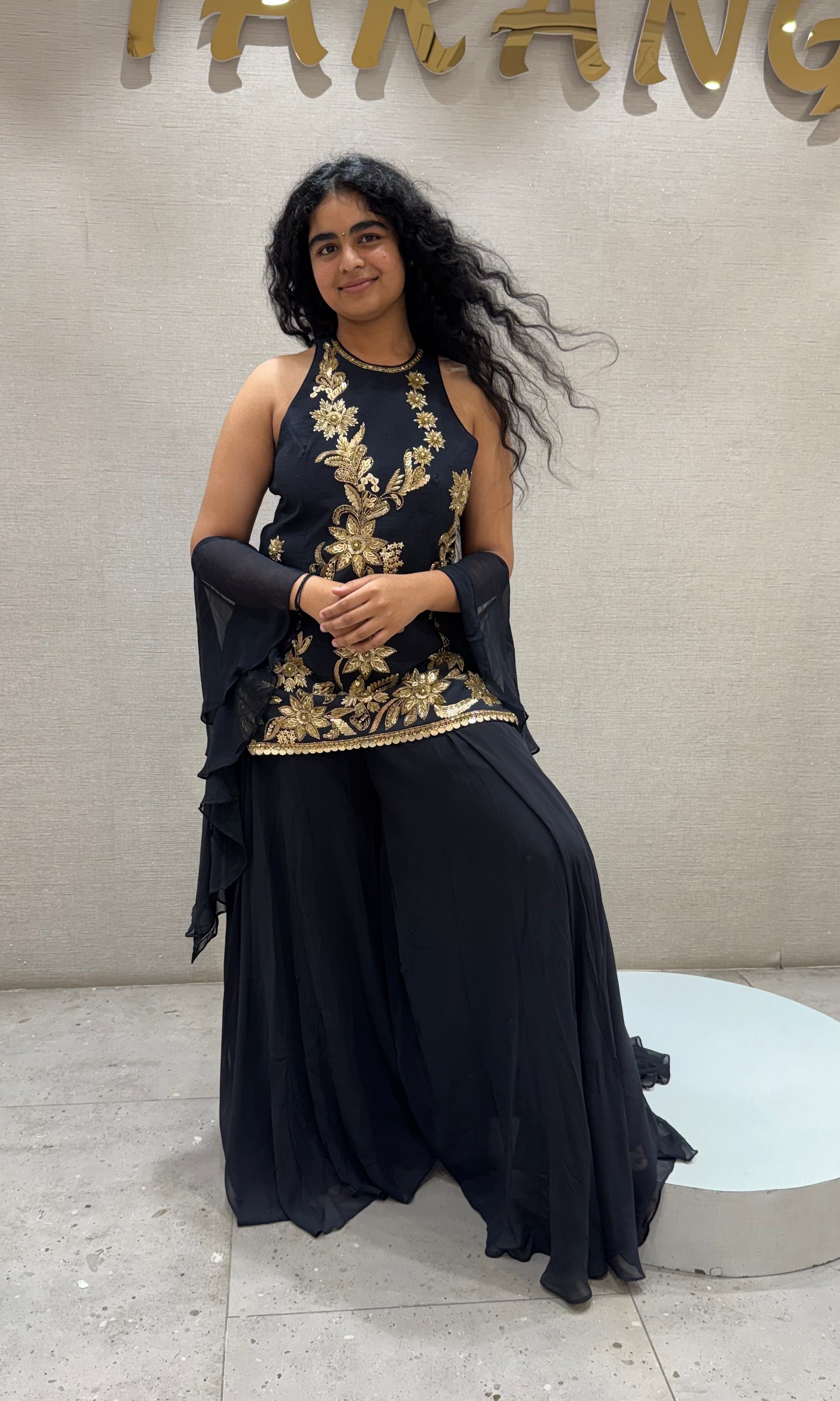 Royal Black floral printed Sharara set