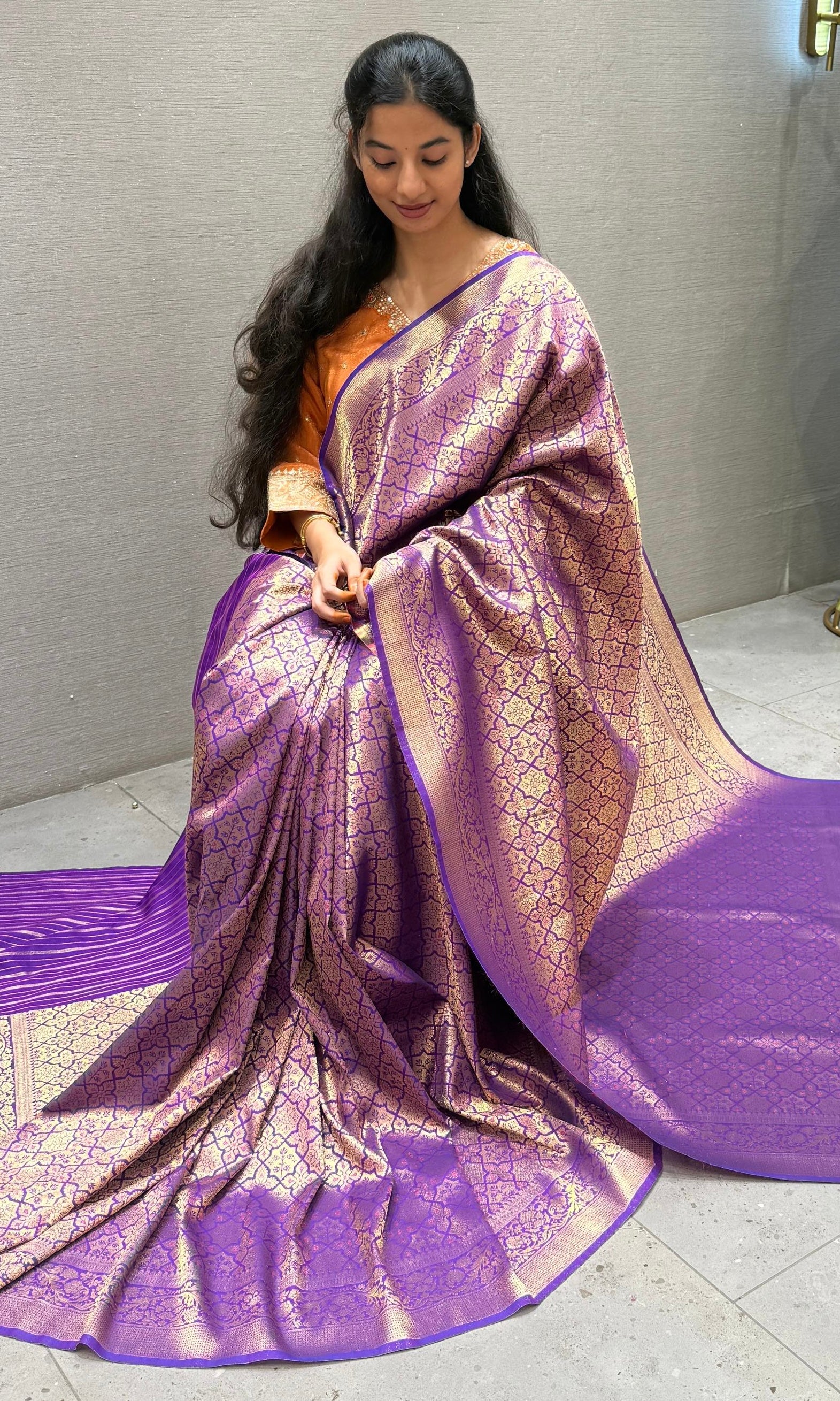 Purple saree with ready blouse