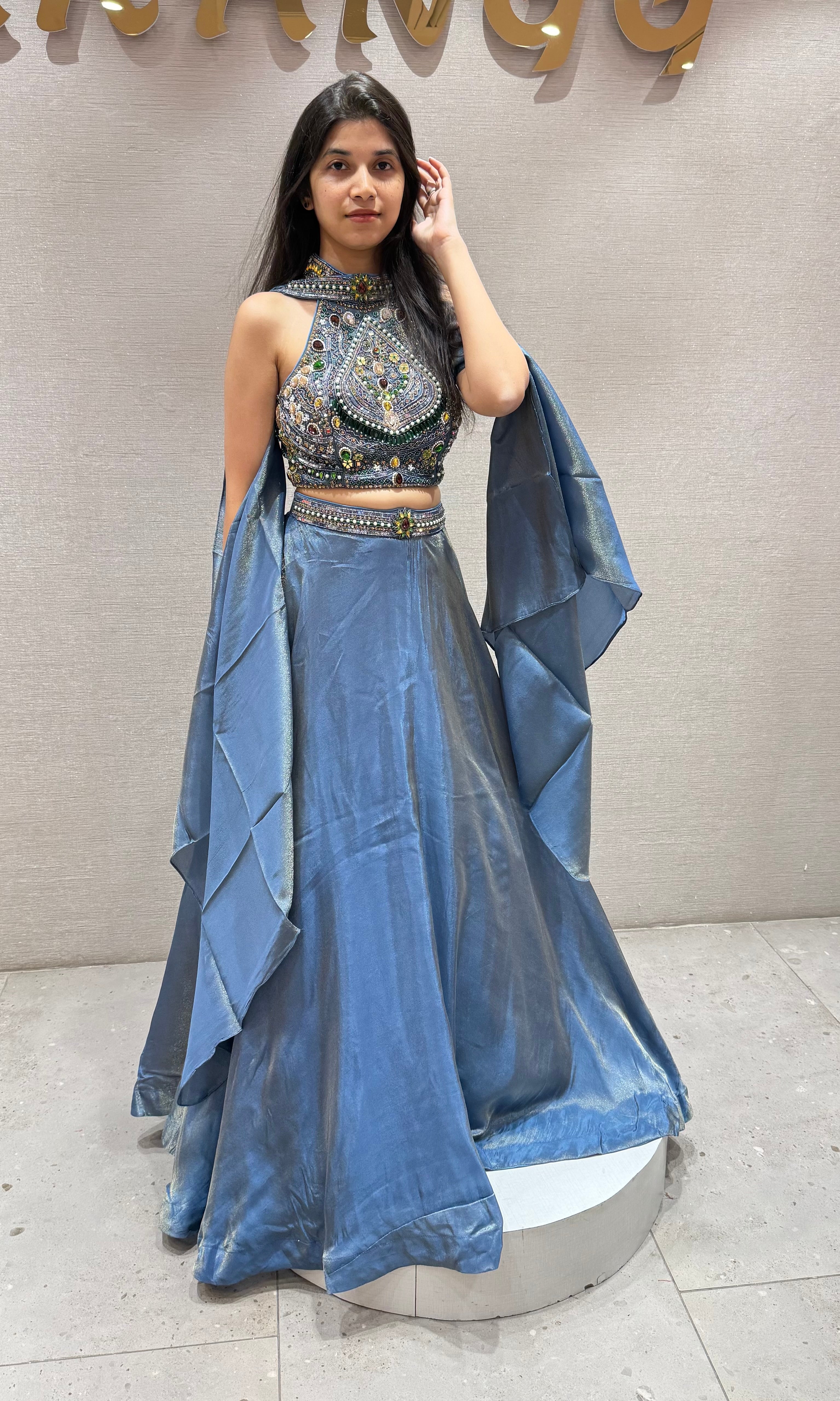 BLUE Tissue Embellished LEHENGA set