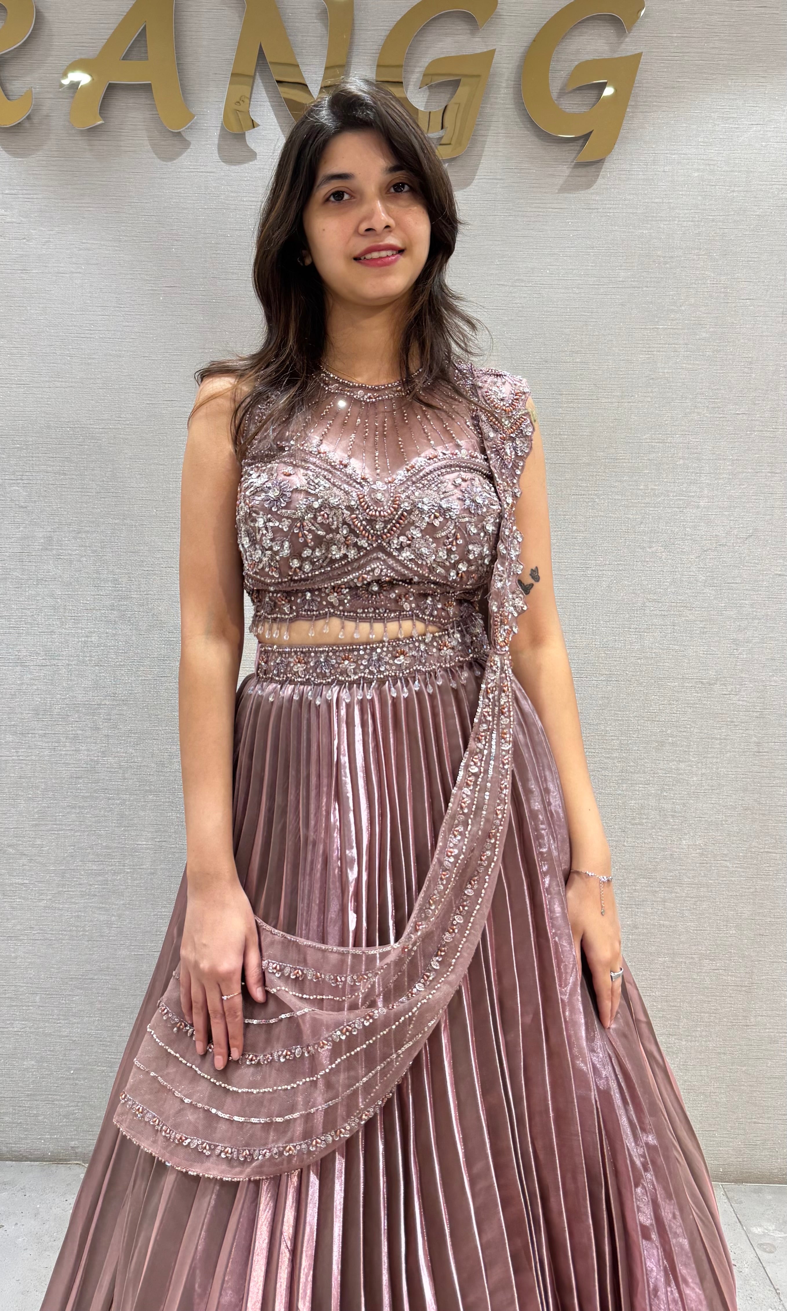 Onion Pink Organza Crop Top Lehenga set
