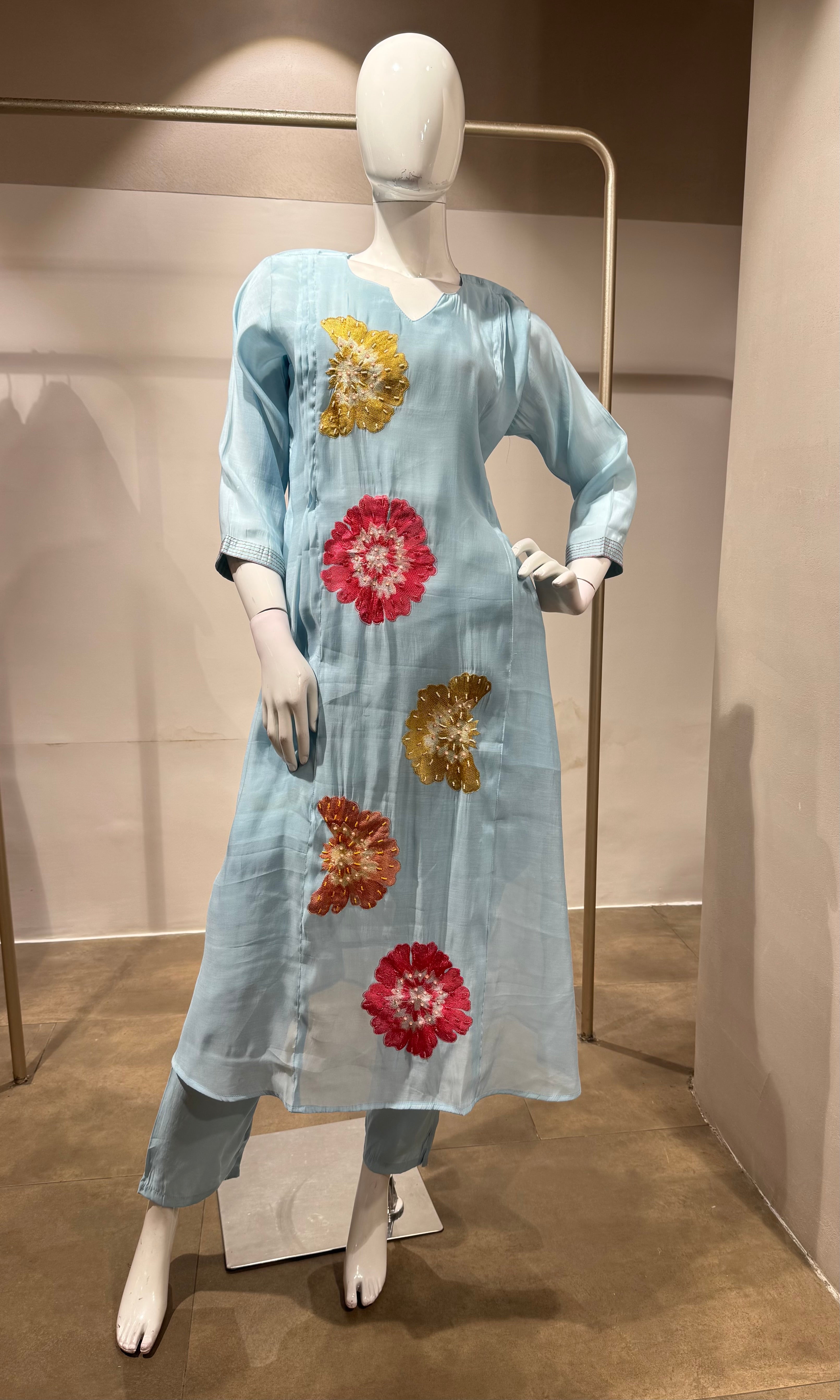 Sky Blue floral printed kurta set