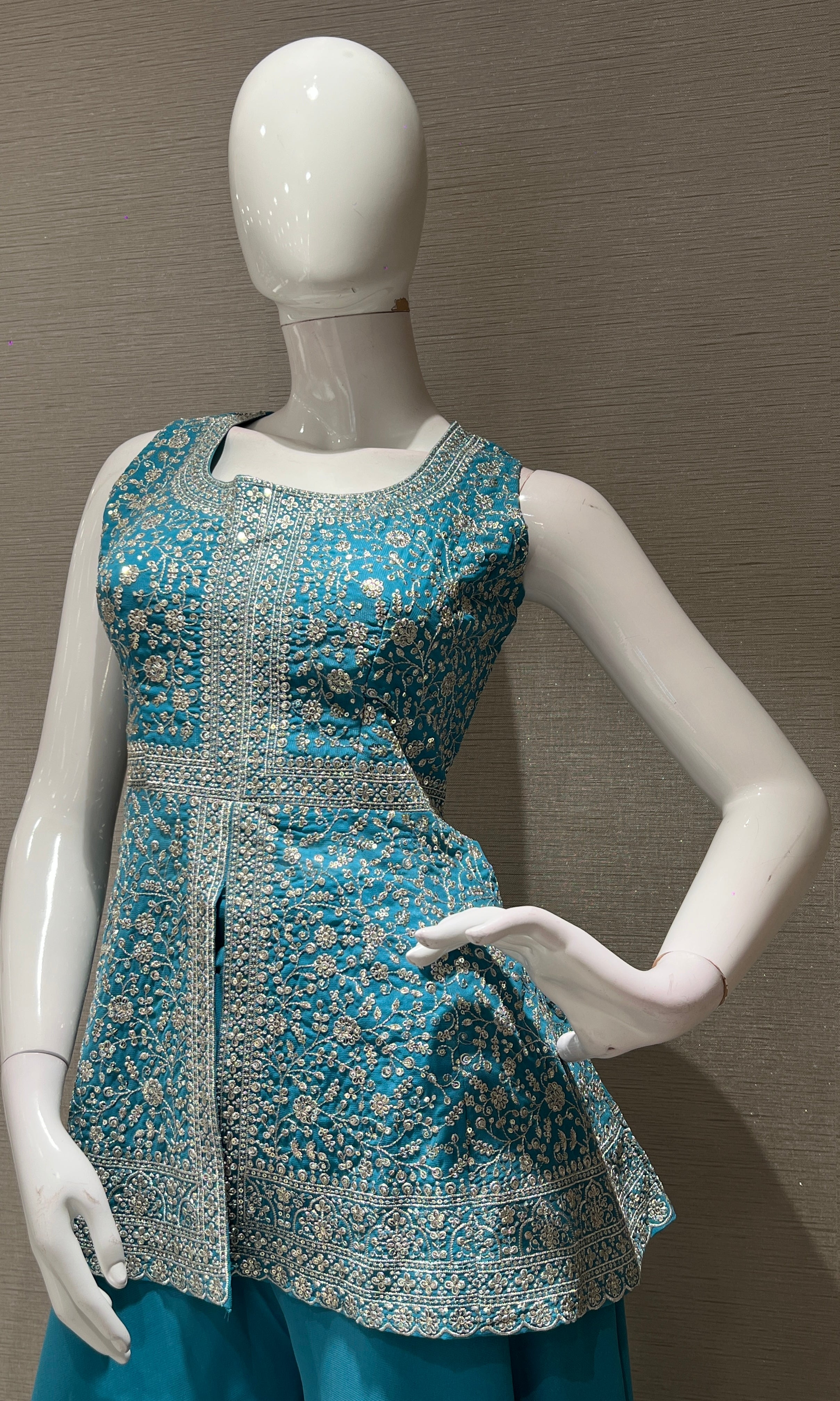 Blue EMBROIDERED PEPLUM PALAZZO