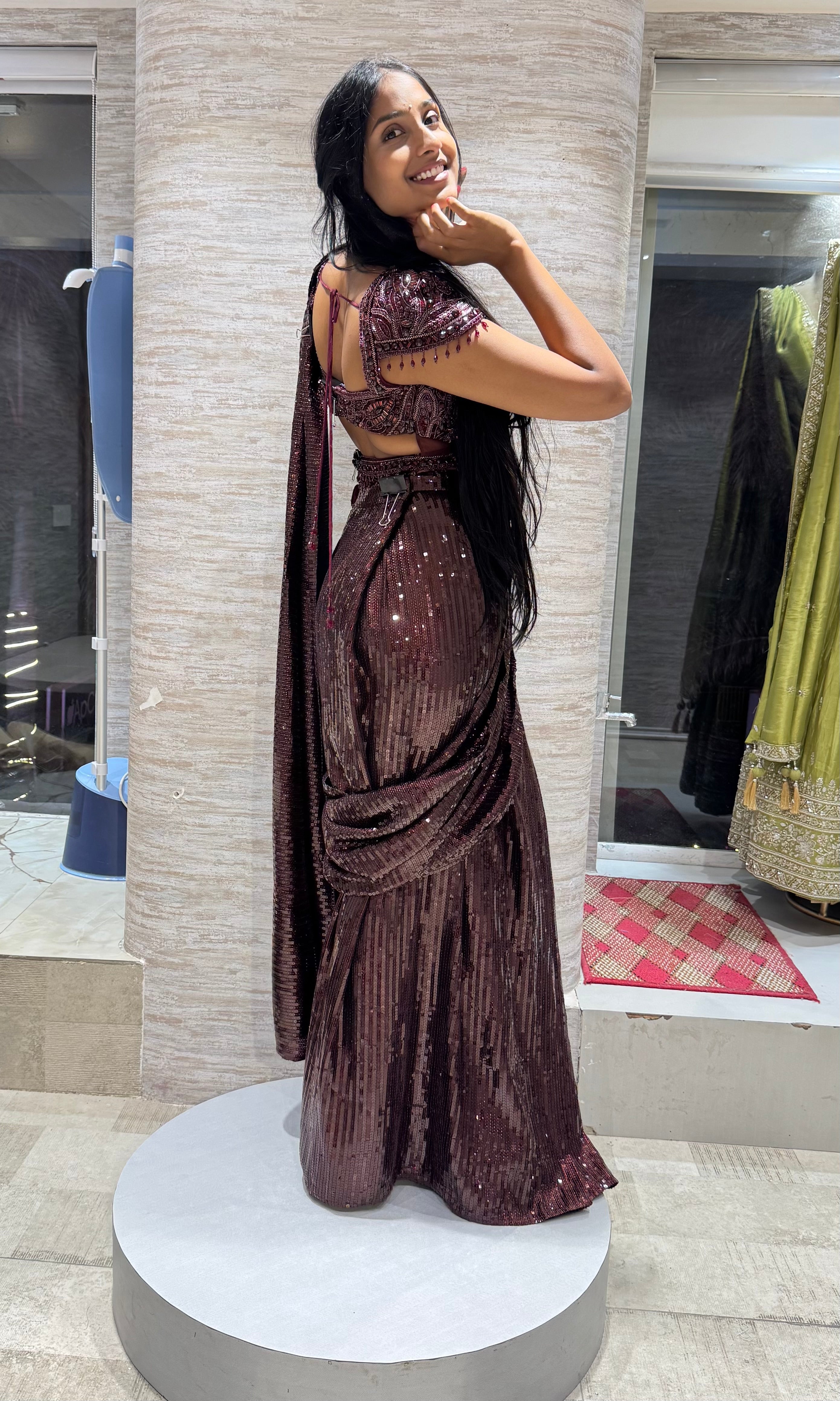 WINE ELEGANT DRAPE SAREE