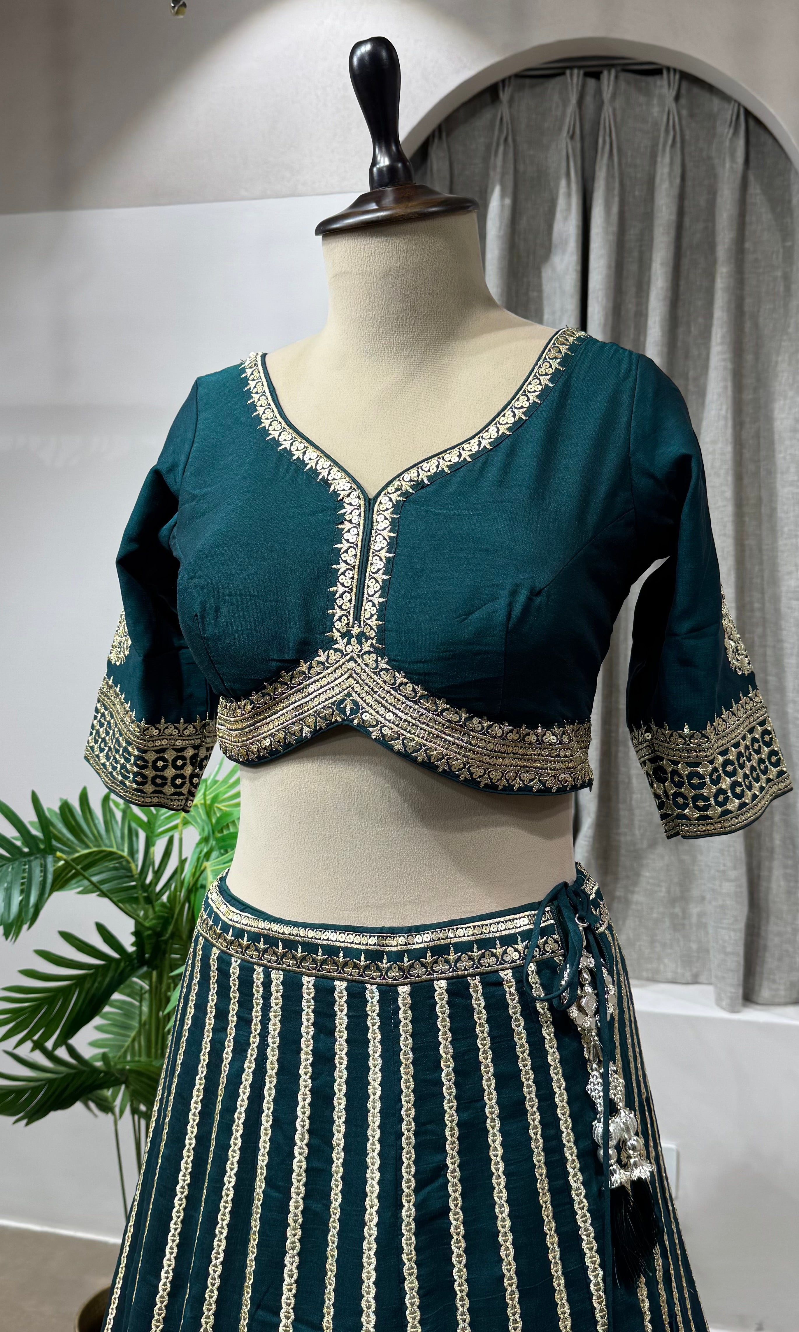 Green Georgette Sequins Embroidery Lehenga