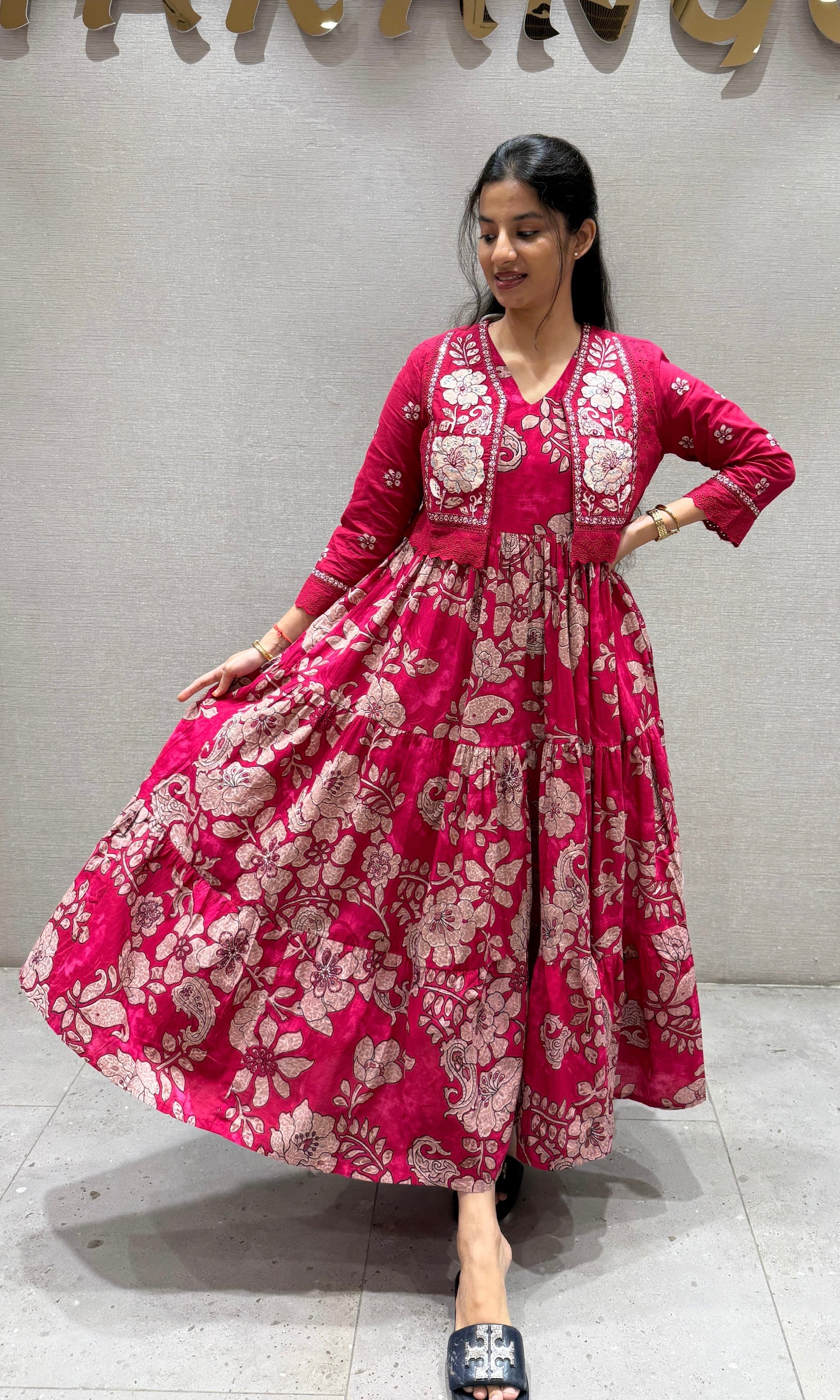 Pink Anarkali with jacket