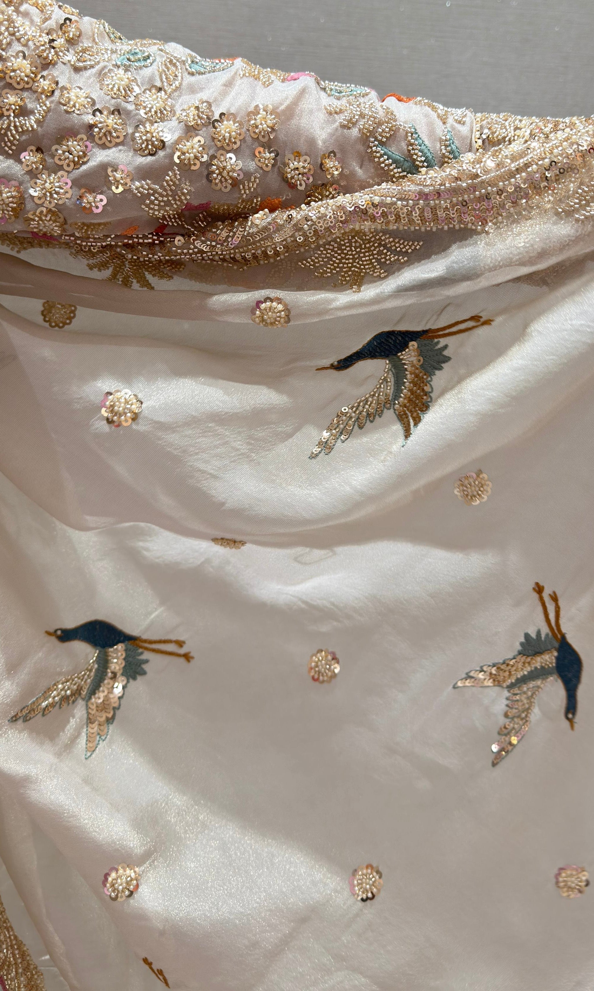 Cream Lehenga WITH MOTI WORK EMBROIDERED