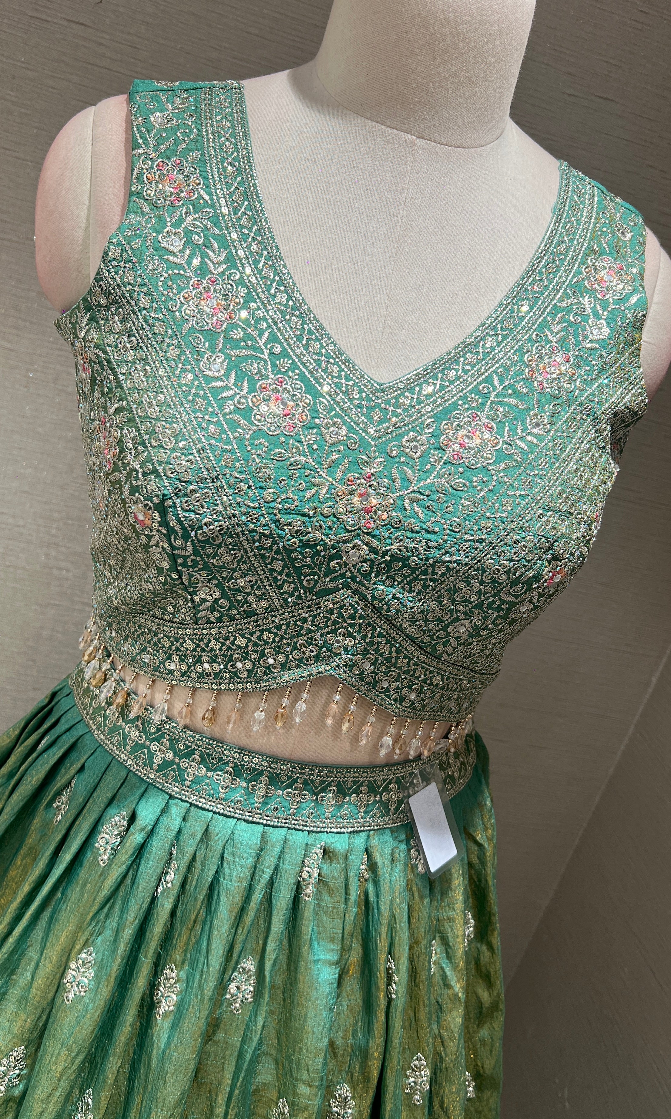 Sea Green Embroidered Sequinned Lehenga
