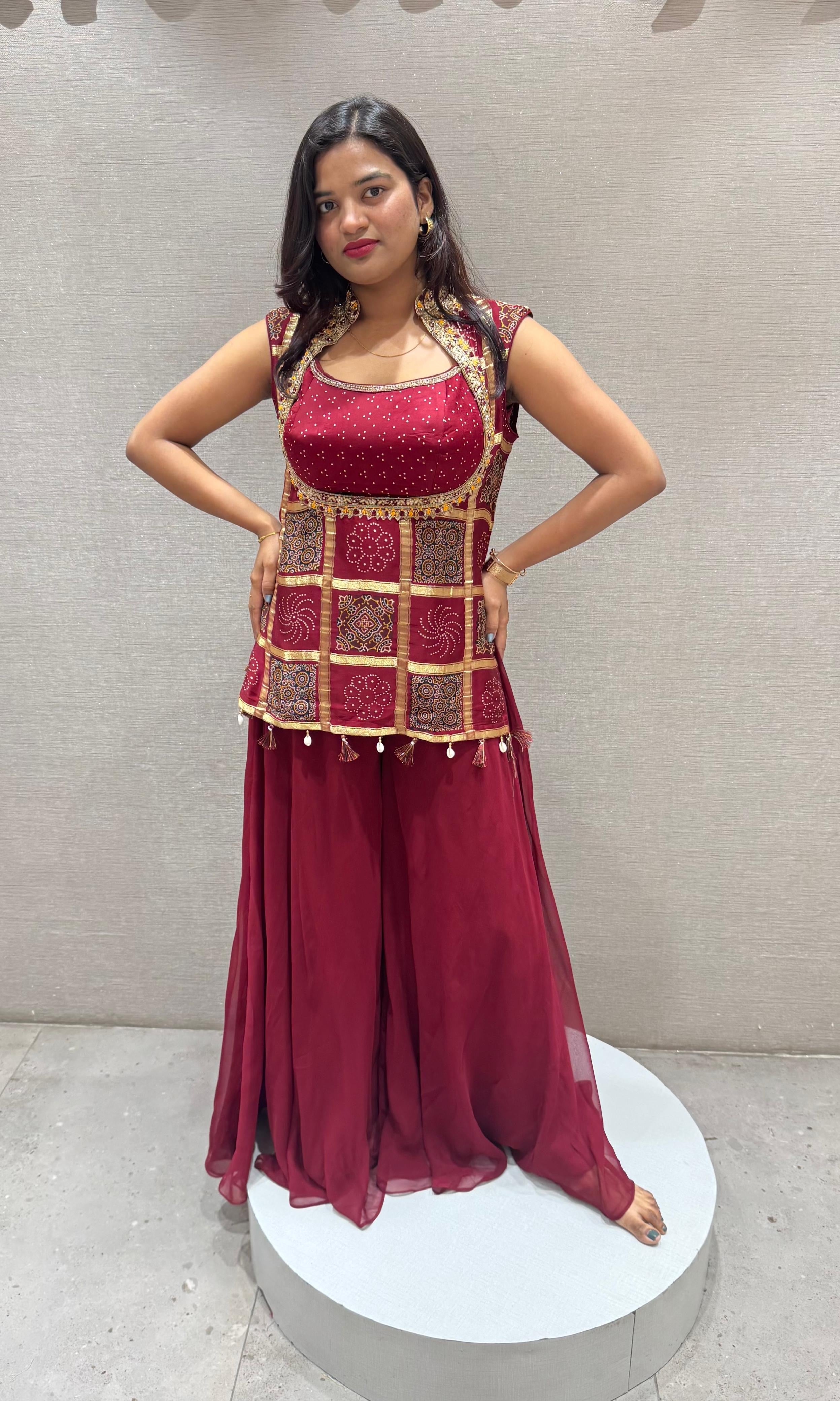 Maroon EMBROIDERED PALAZZO