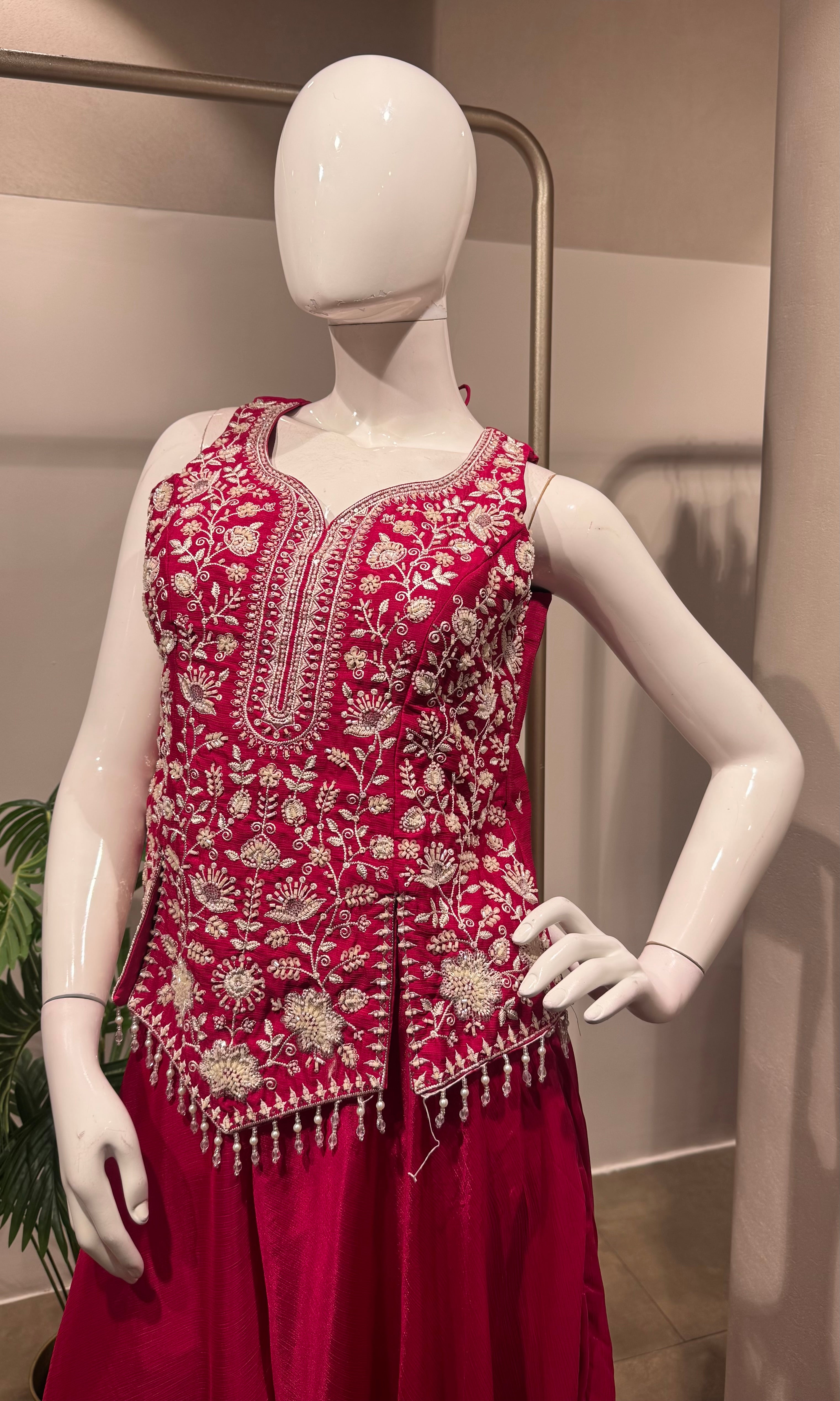 Pink Embroidered Peplum & Palazzo Set