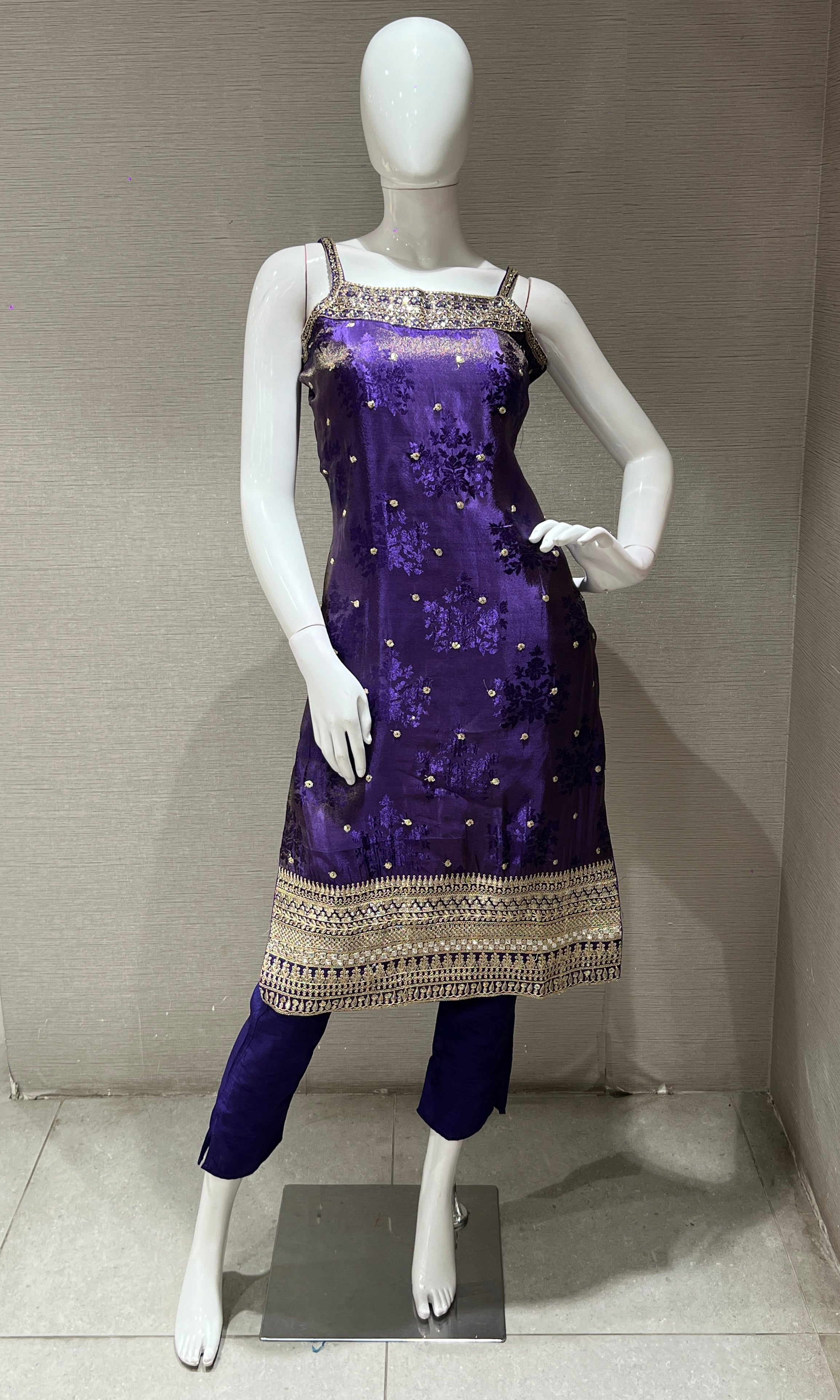 Purple and Gold Embroidered kurta set