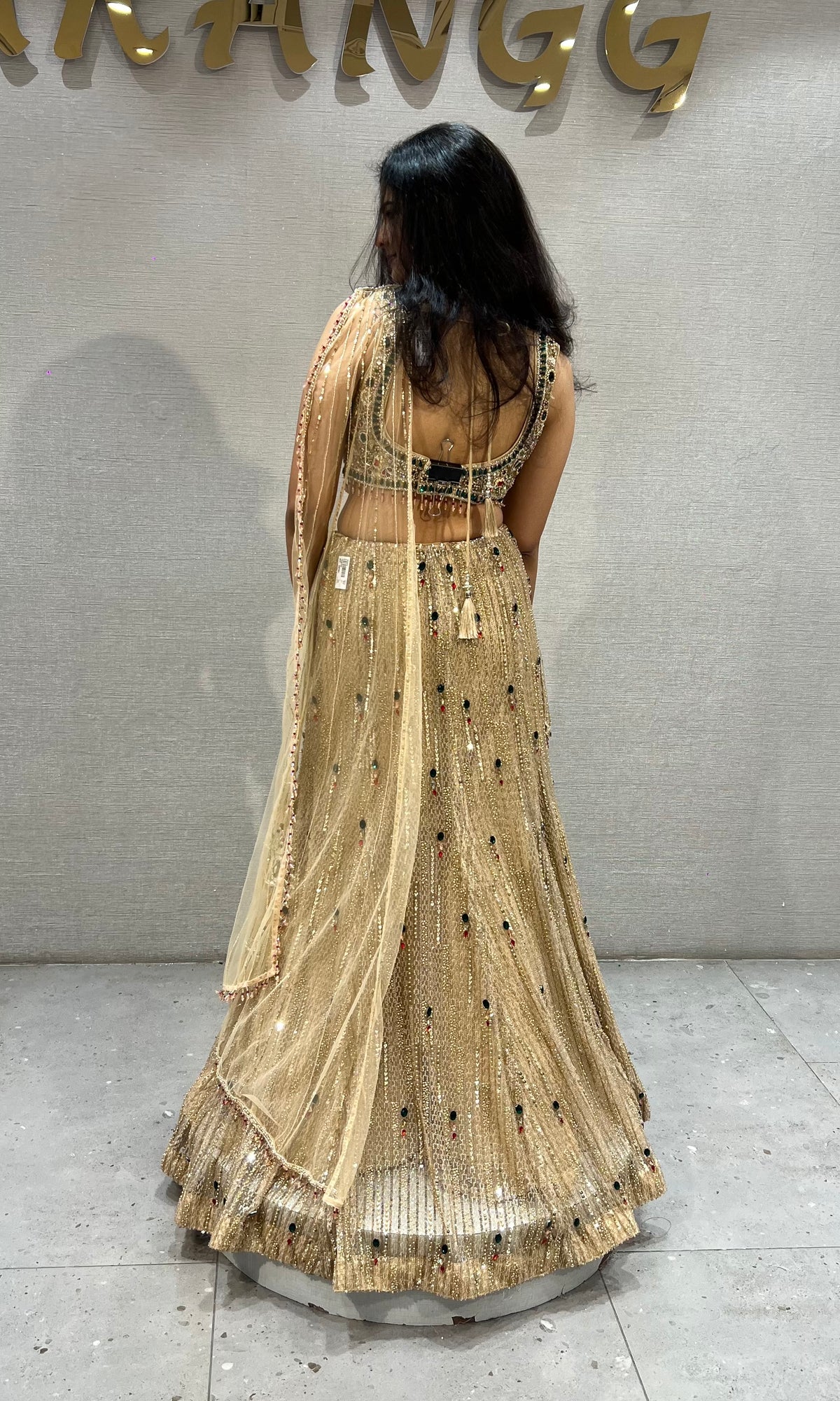 Gold Net Mermaid Lehenga with Jewel Stone & Cutdana Embroidery