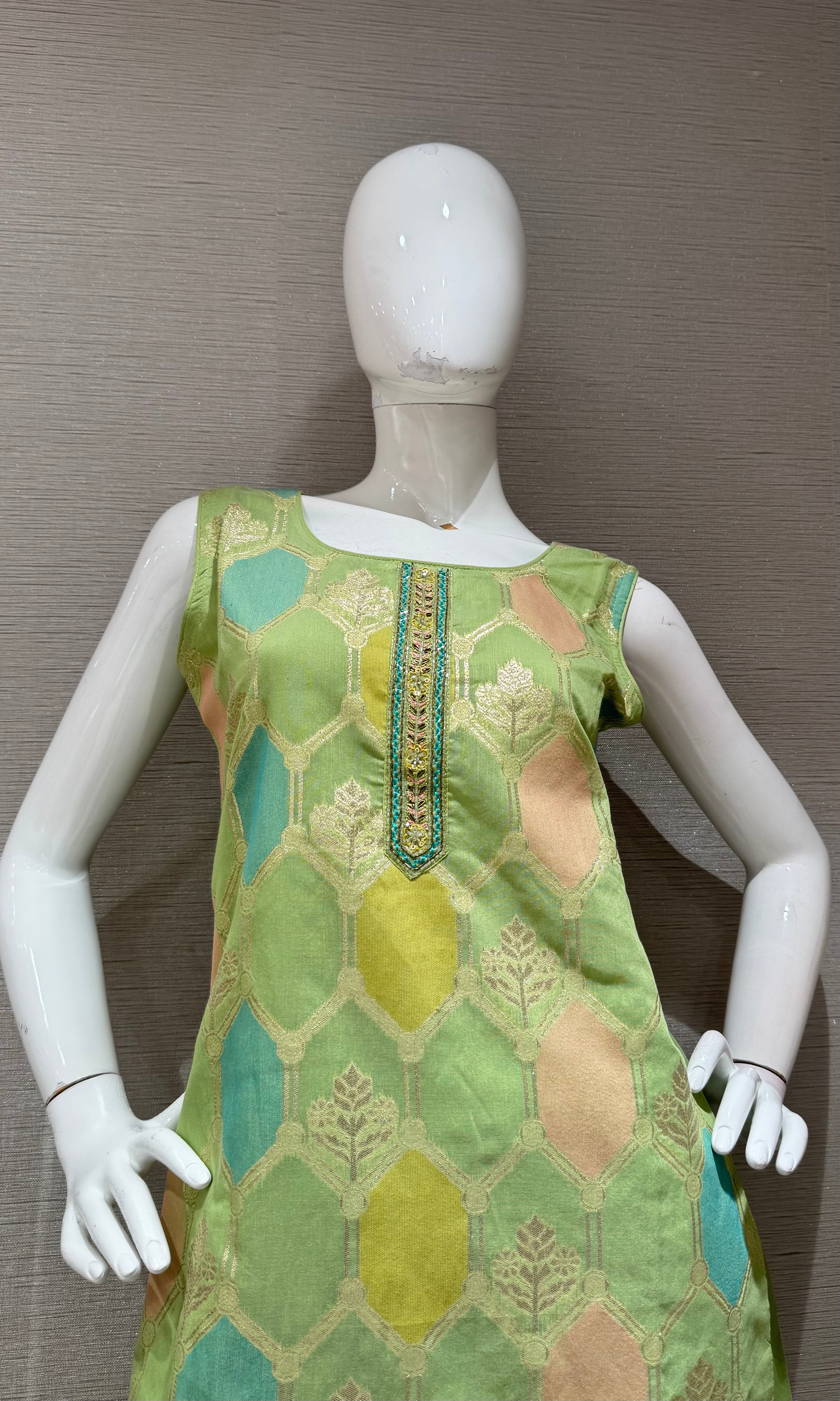 Pista Green Silk Salwar Suit with Multicolor Printed Dupatta