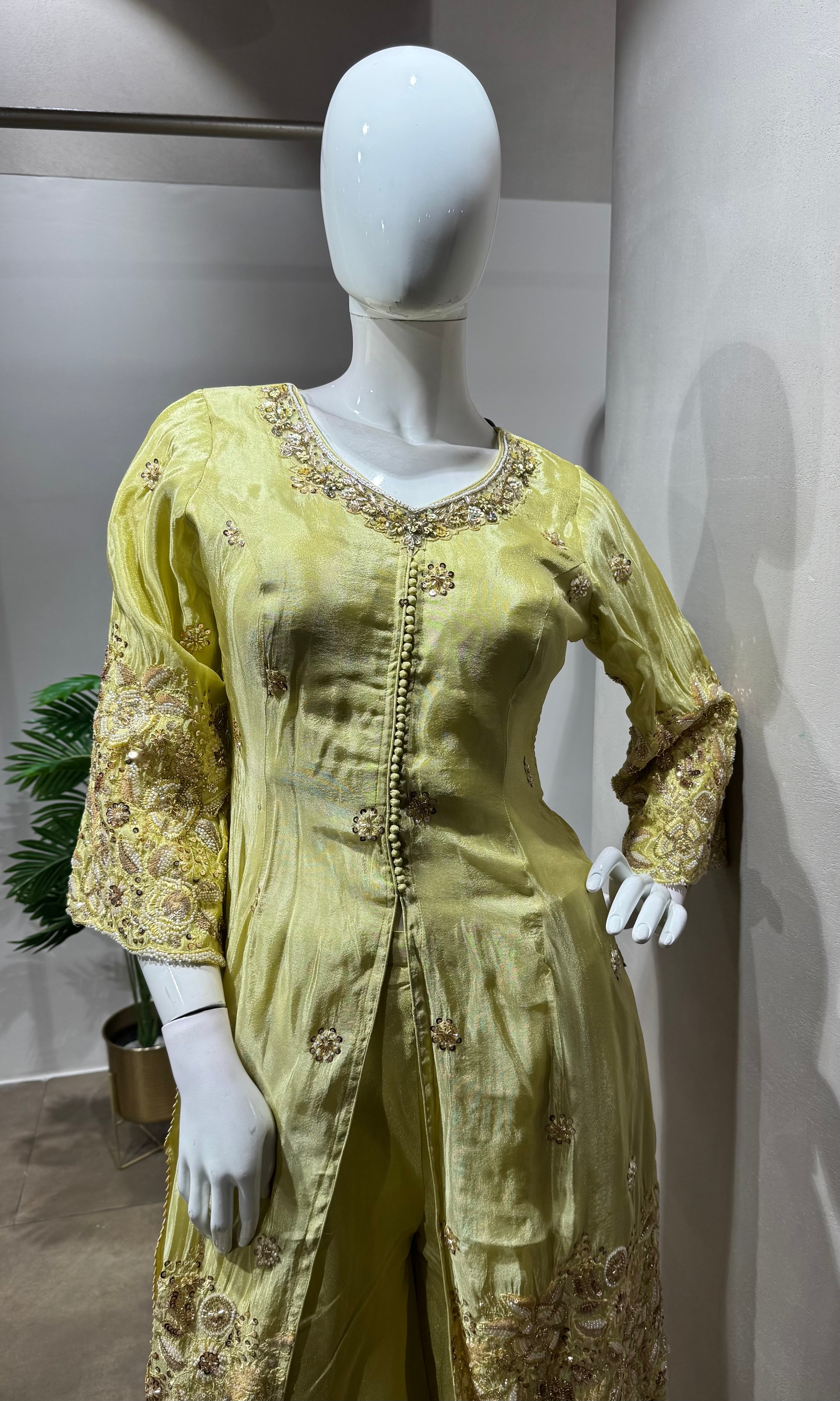 yellow golden glow sharara set