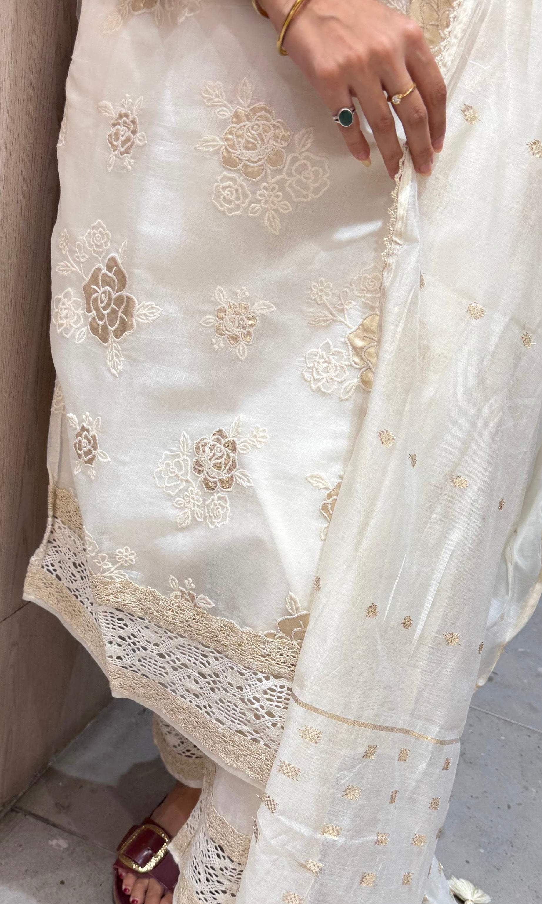 White Cotton Salwar kurta set with Dupatta
