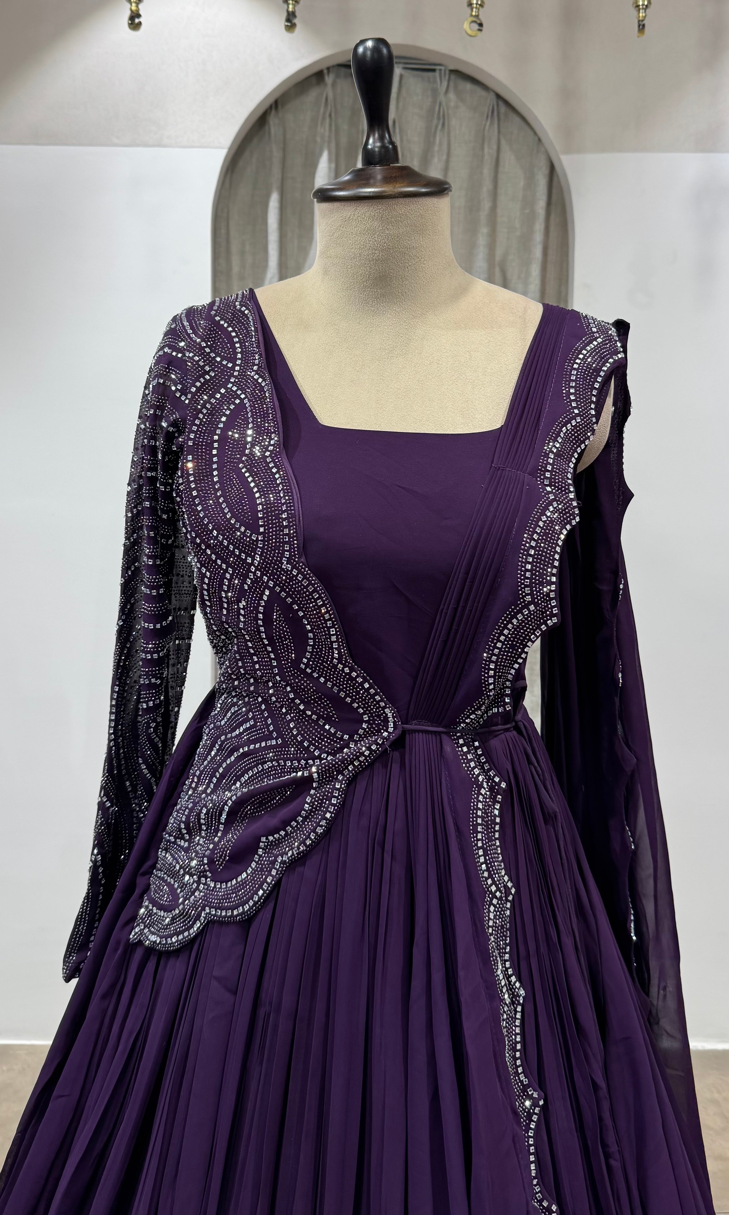 Wine Floor-Length Embroidered Anarkali Gown