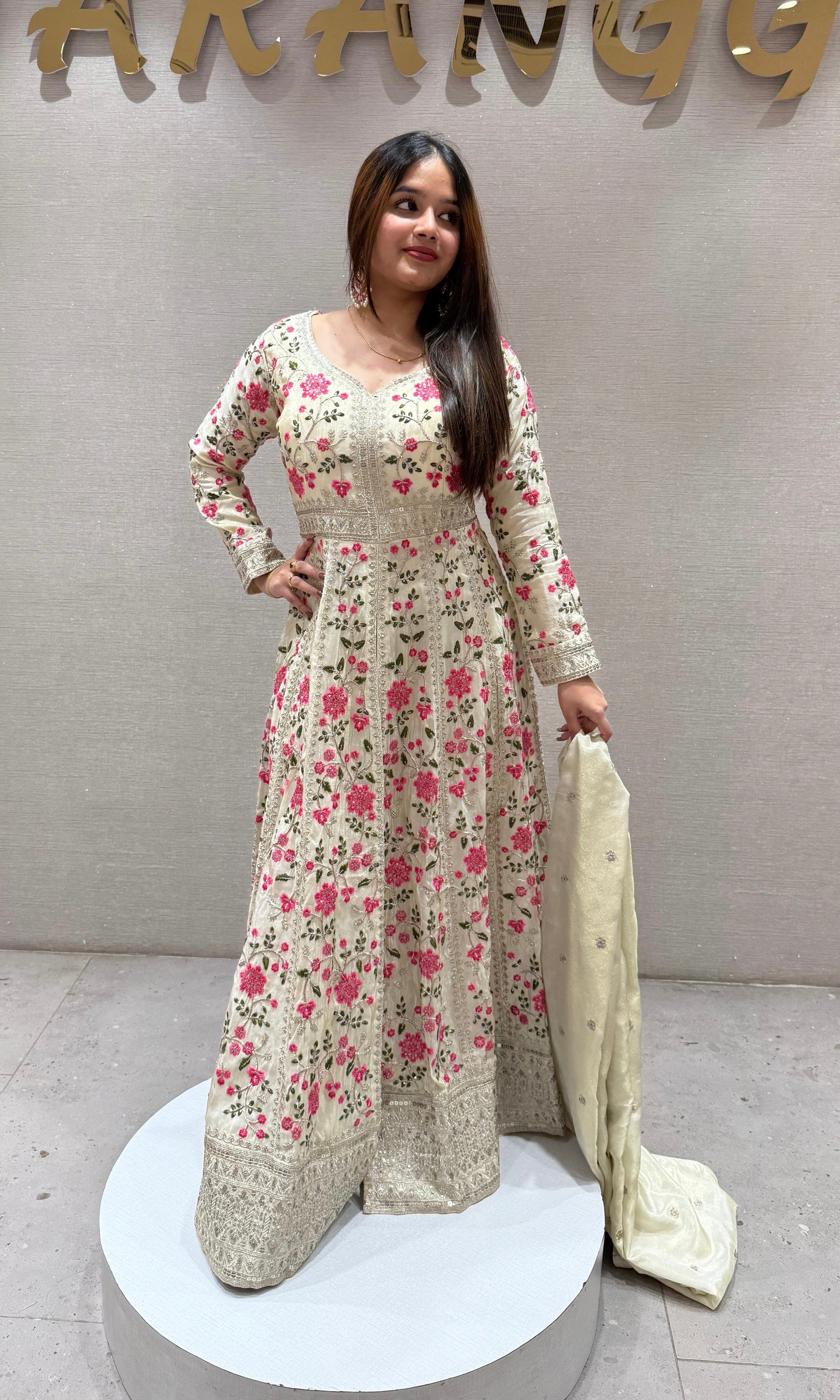 Pink and cream Anarkali
