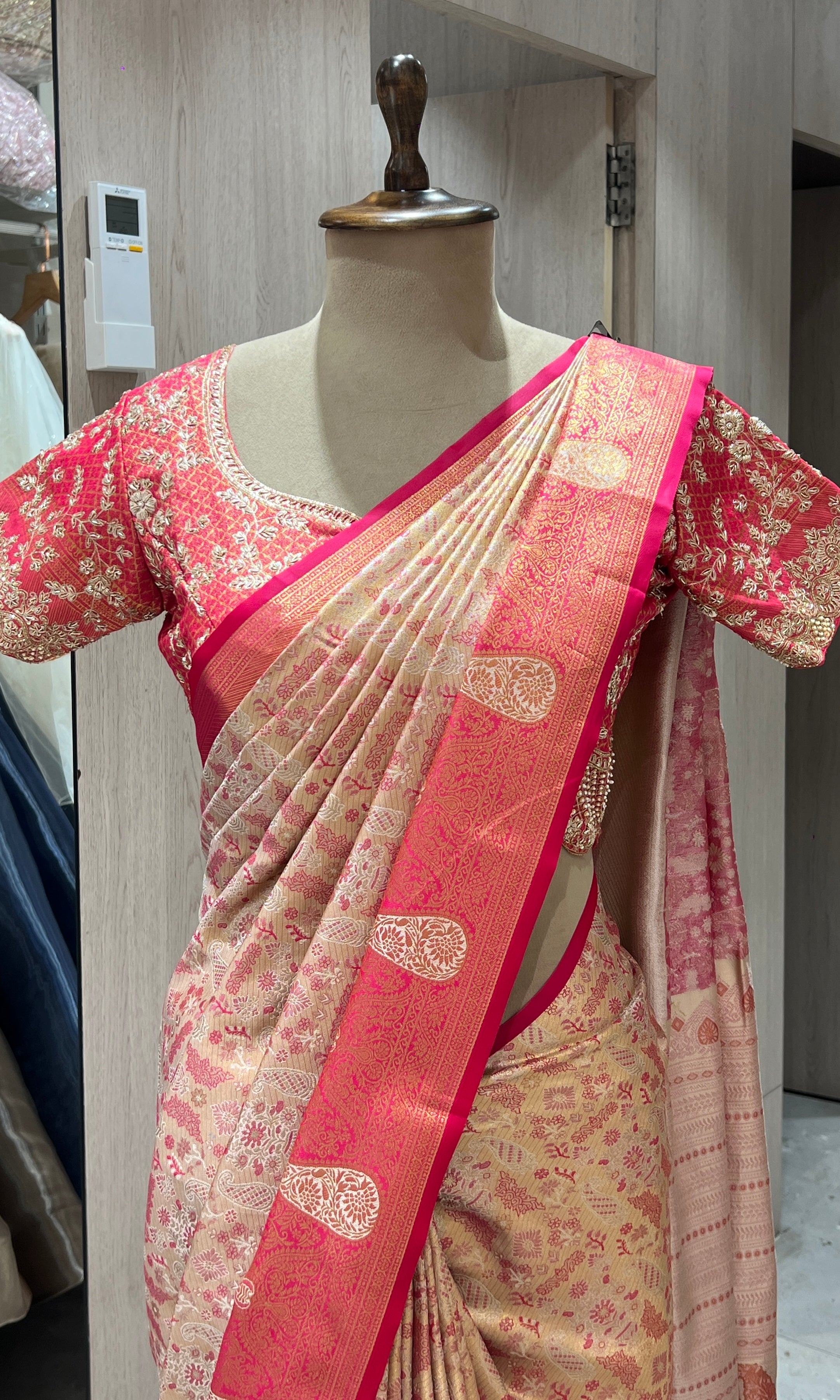 Red saree with ready blouse