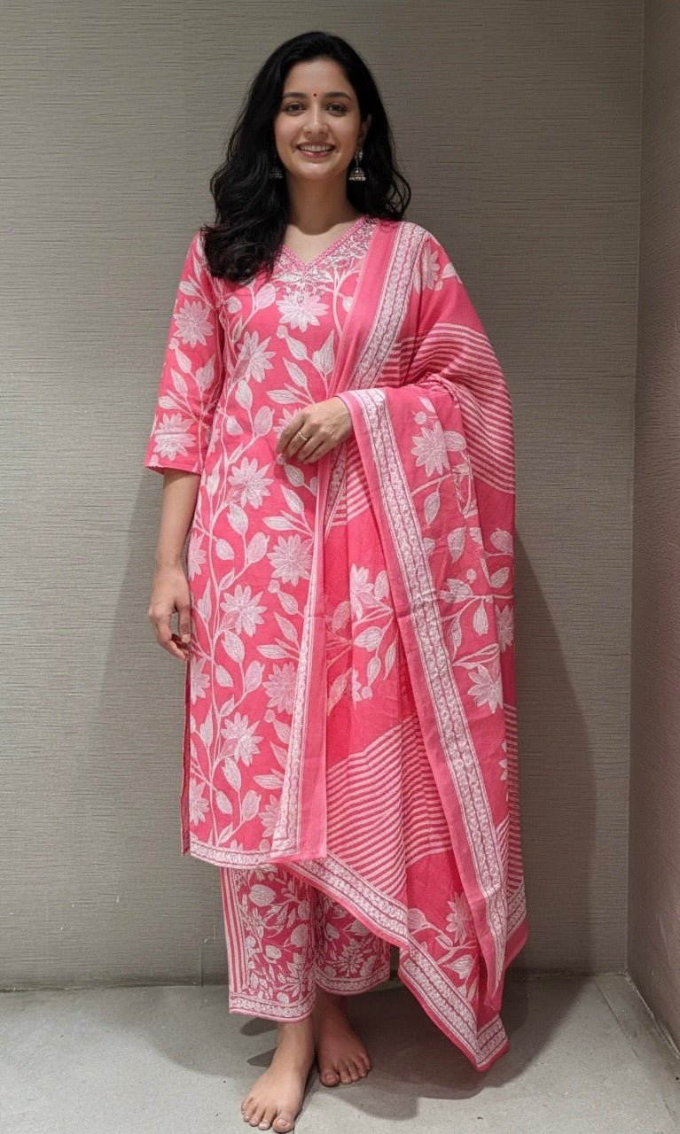 Pink FLORAL PRINT kurta set