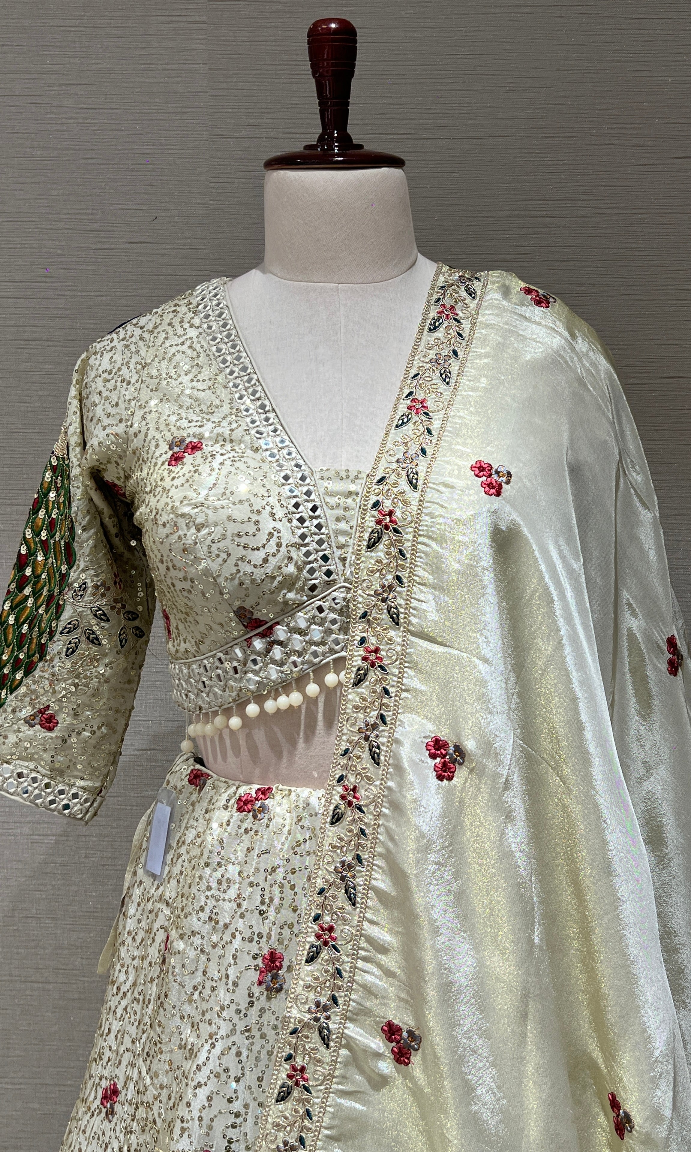 Off white Peacock Embroidered Lehenga Set