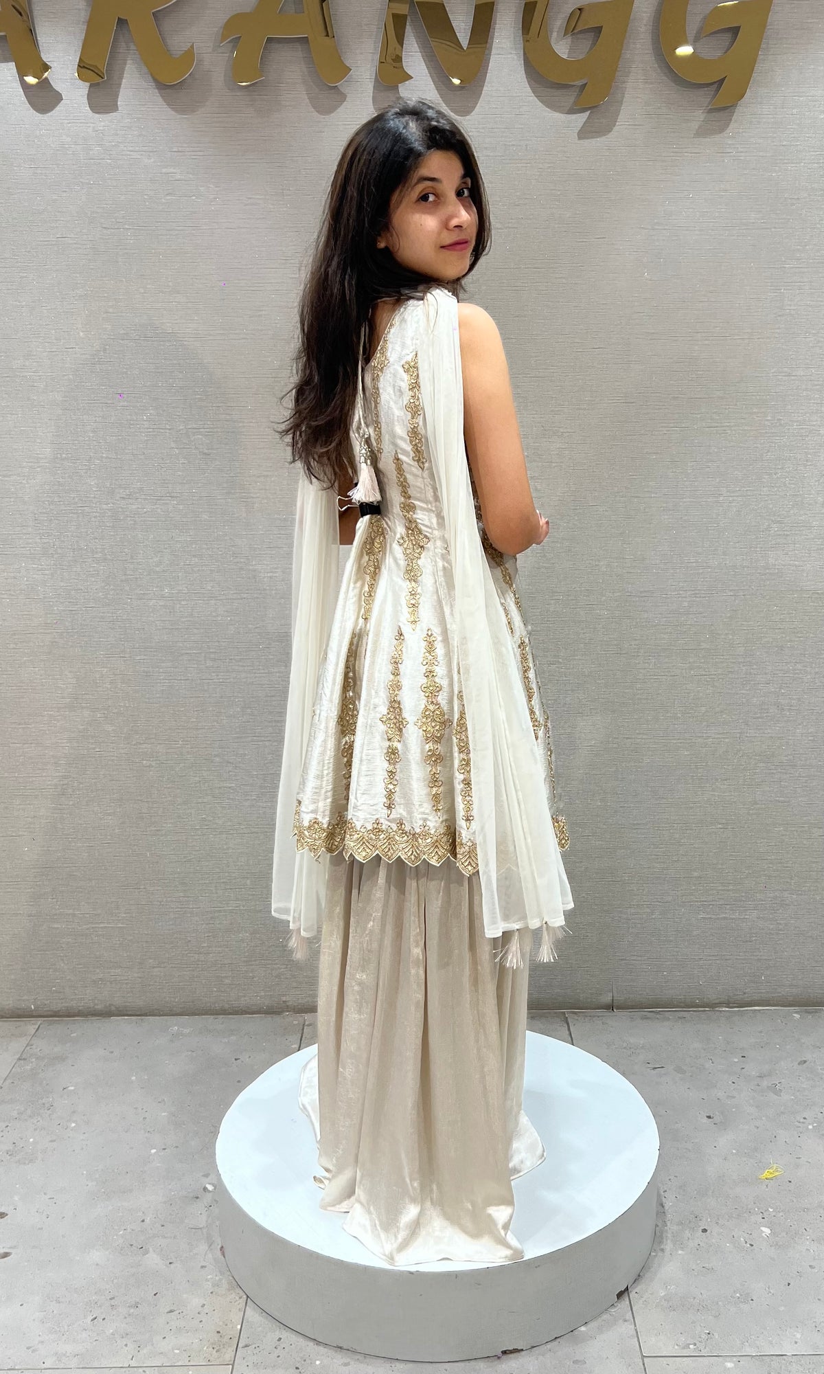 Cream and Gold Satin Embroidered Palazzo Set