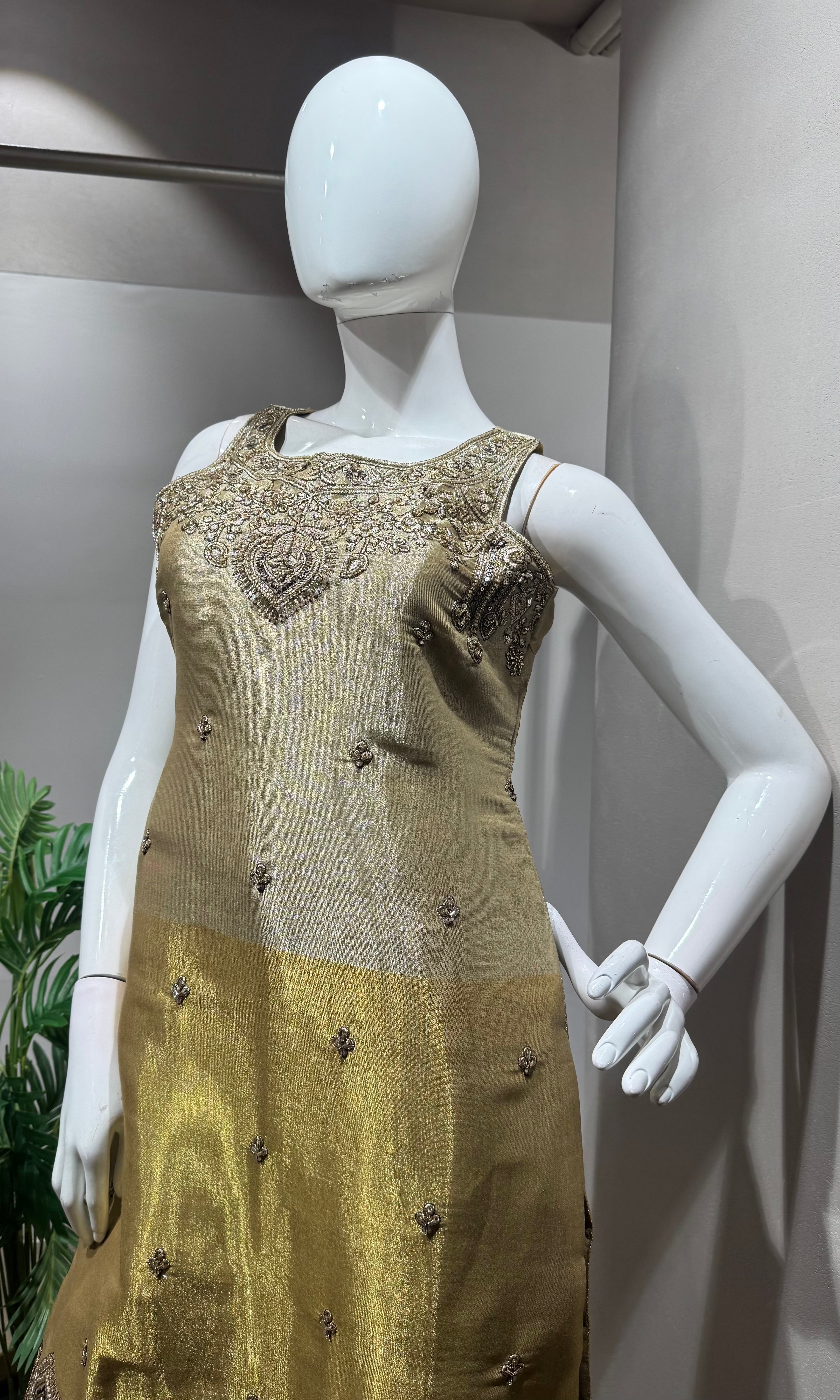 Gold Tissue Silk Sharara Ensemble