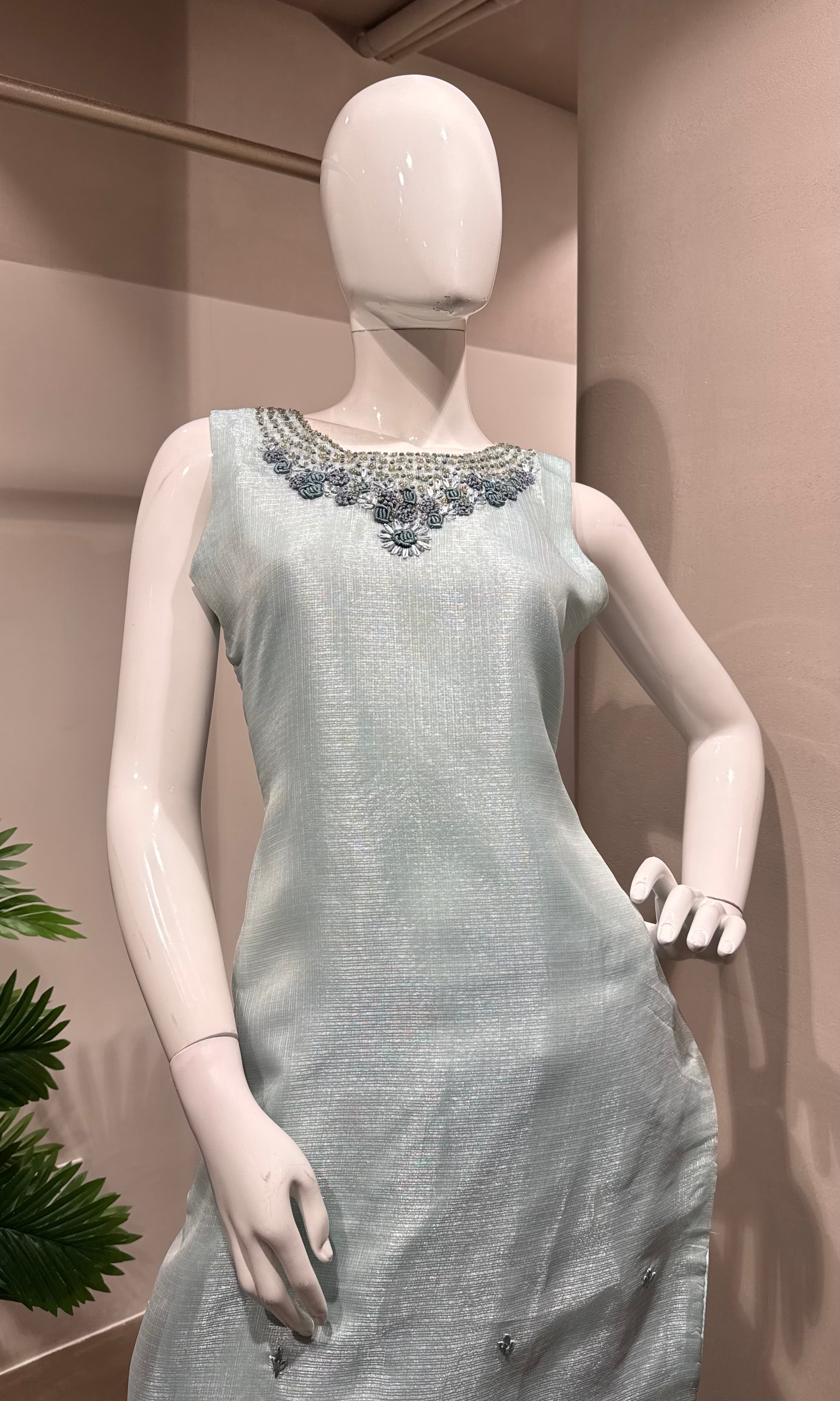 Sea Blue Kota Doria Embroidered KURTA Set