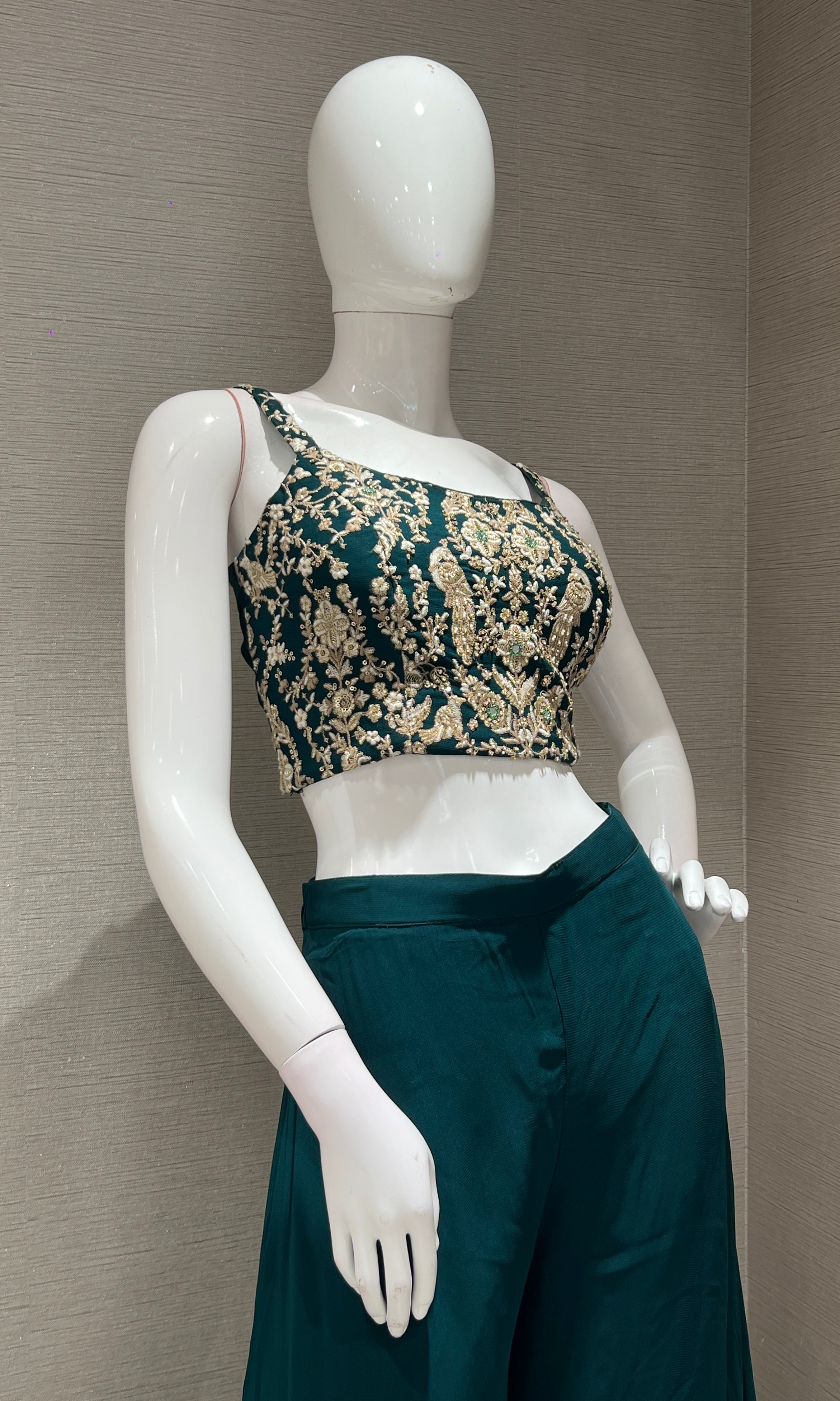 Green EMBROIDERED palazzo SET WITH JACKET